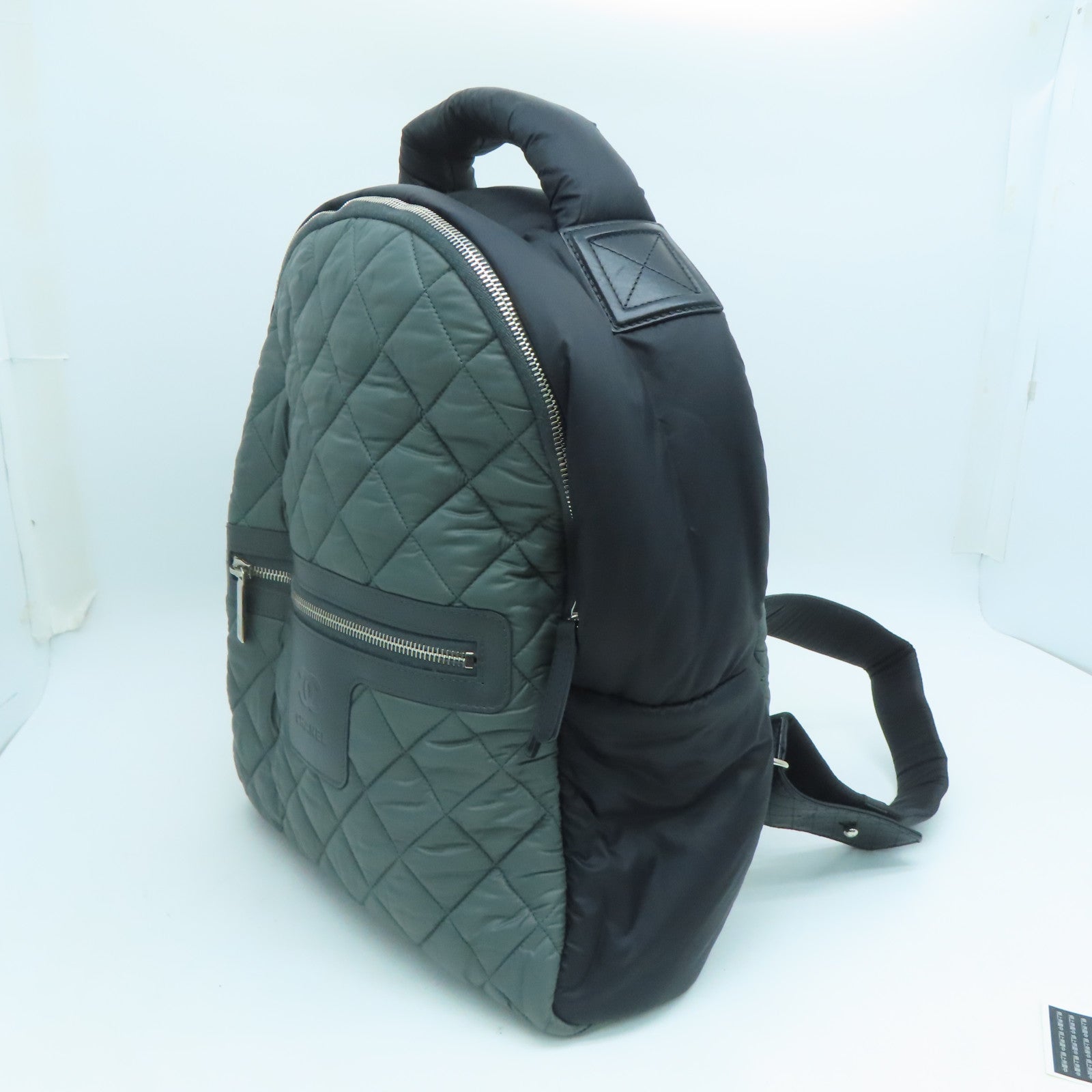 CHANEL 菱格尼龍Backpack銀扣背包黑色綠色