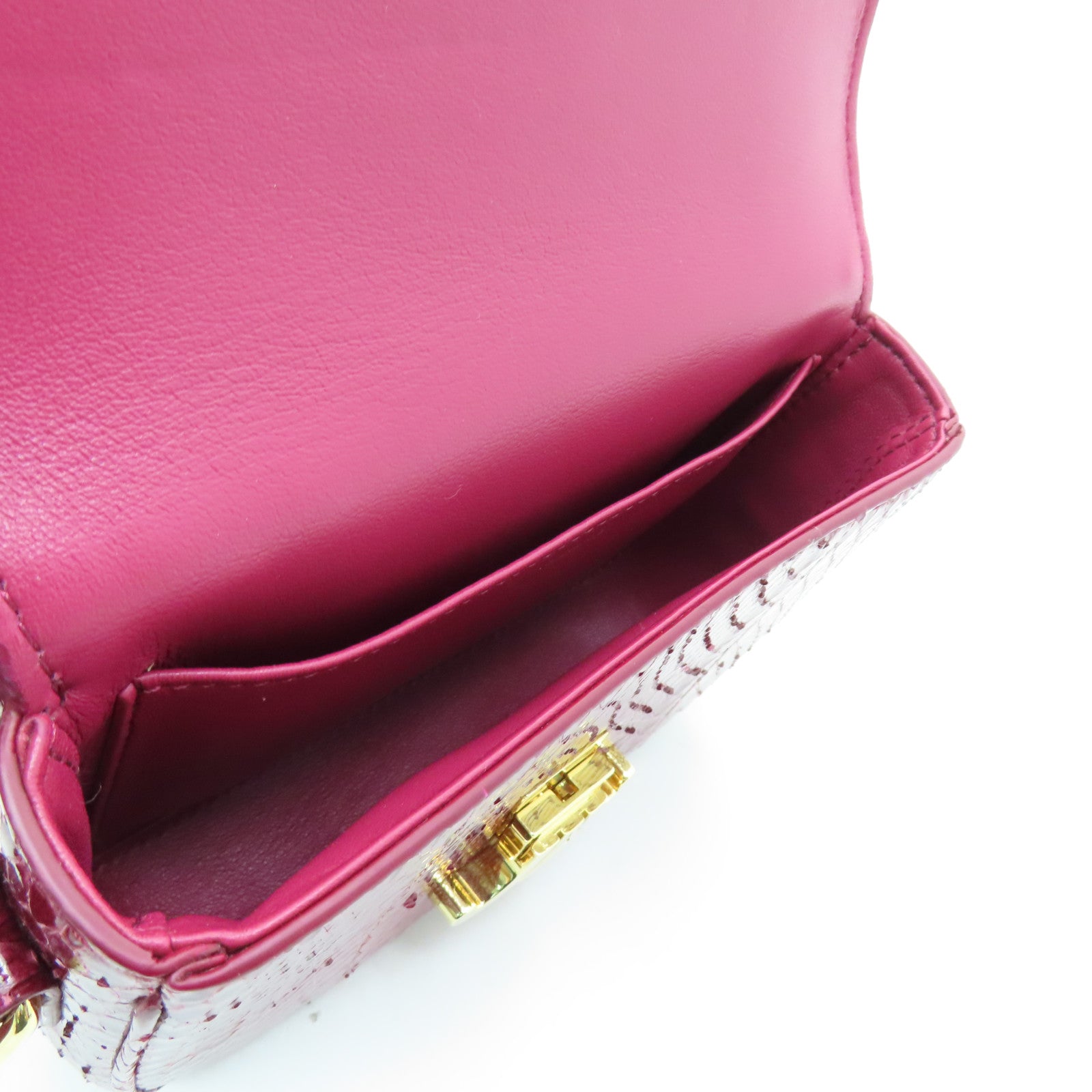 CELINE Snakeskin Leather Triomphe Nano Shoulder Bag Fuchsia with Gold Buckle