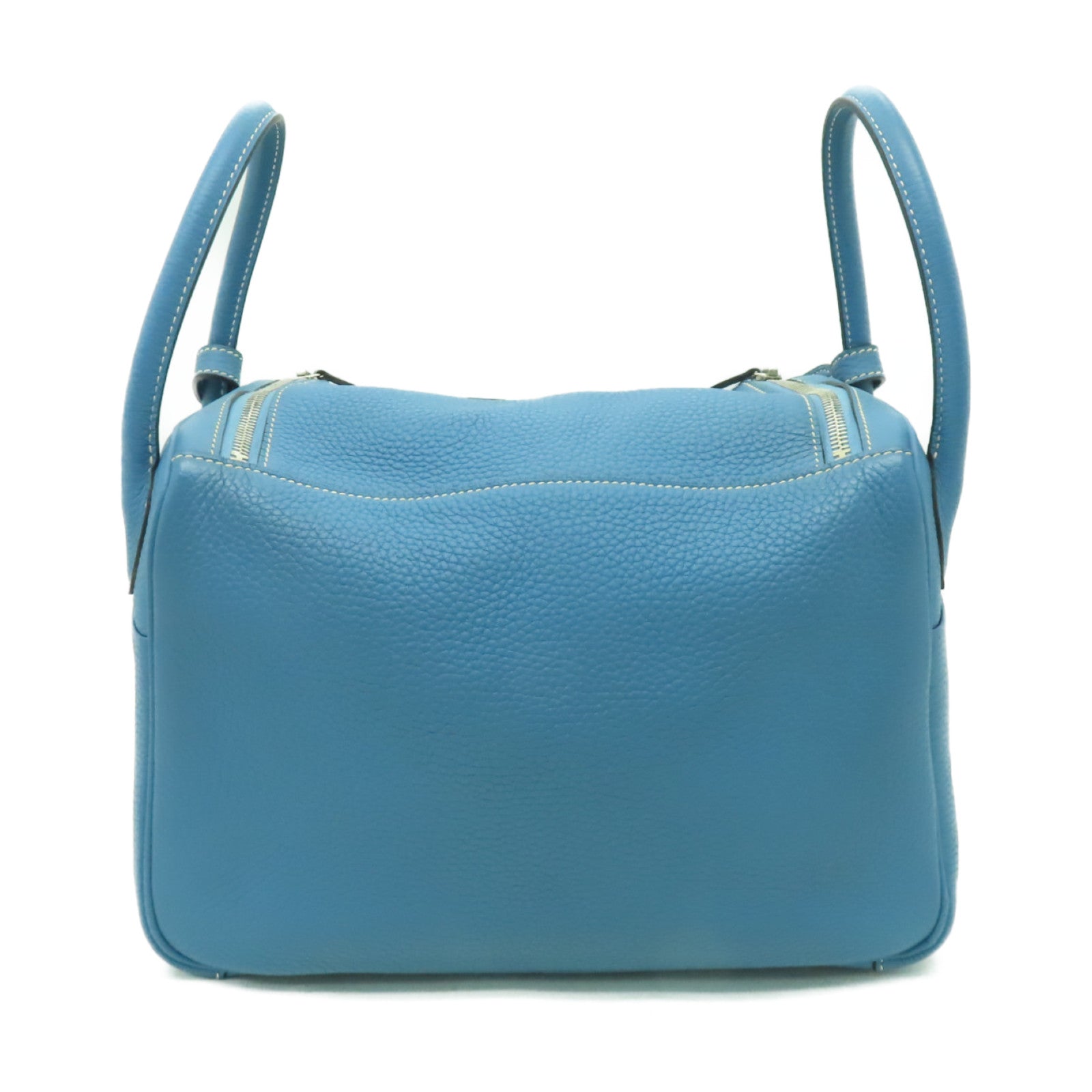 HERMES 【激減優惠】Clemence皮革Lindy 30銀扣手挽肩背兩用袋Blue Jean淺藍色