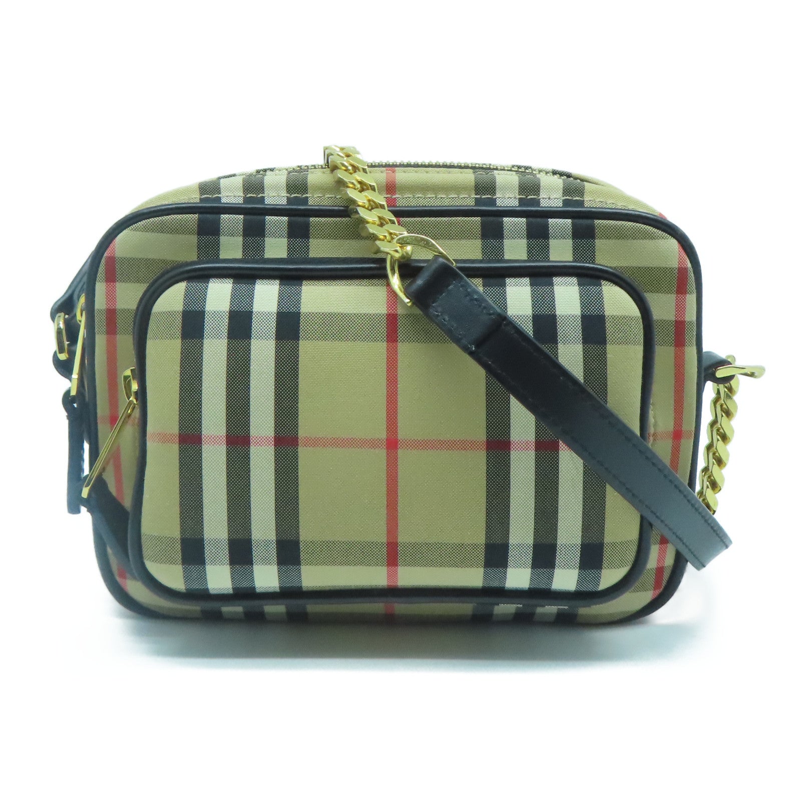 BURBERRY 帆布Chain Shoulder金扣鏈帶肩背袋啡色