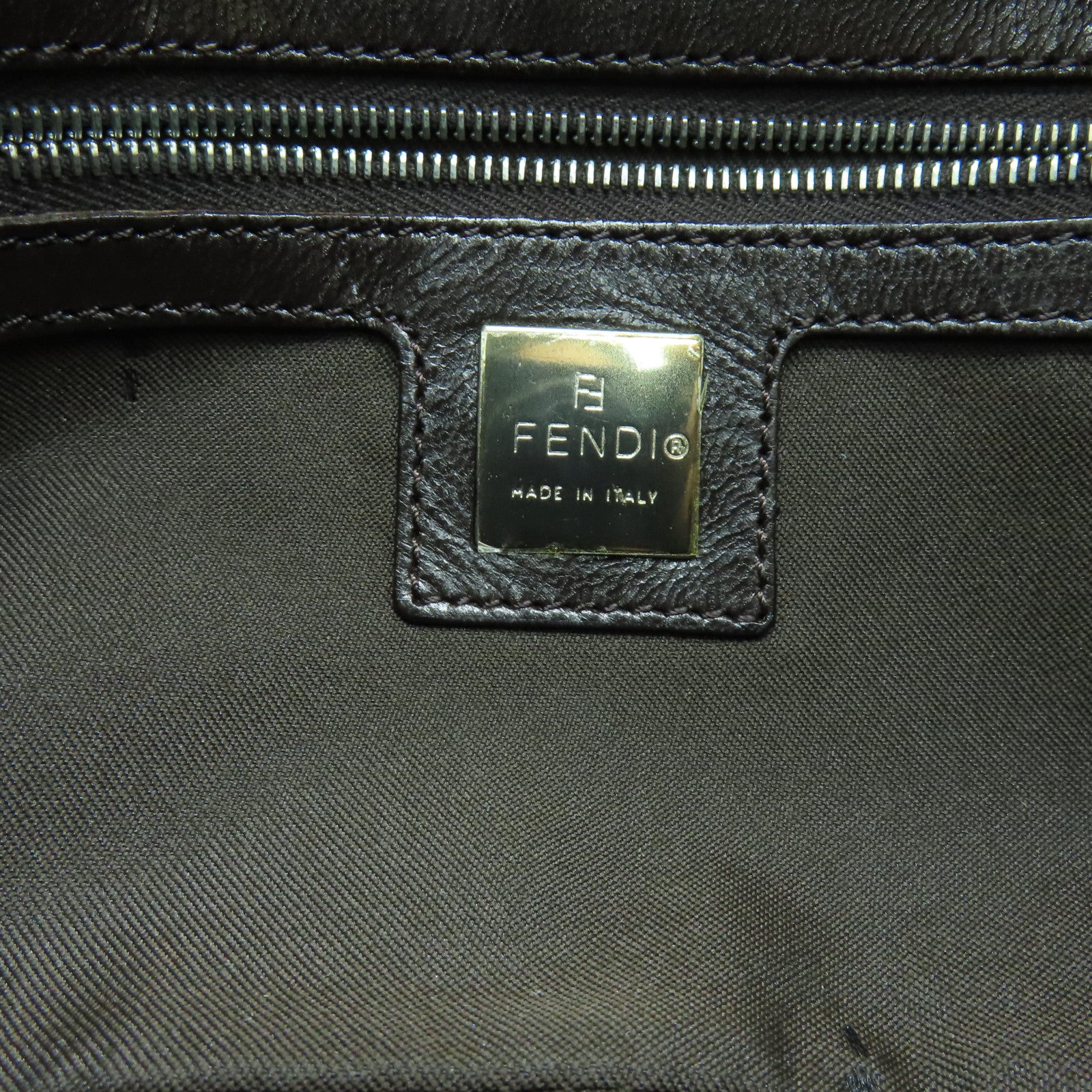 FENDI 帆布Baguette金扣/銀扣肩背袋啡色