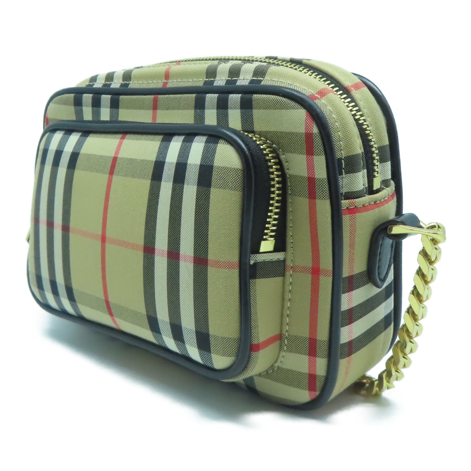 BURBERRY 帆布Chain Shoulder金扣鏈帶肩背袋啡色