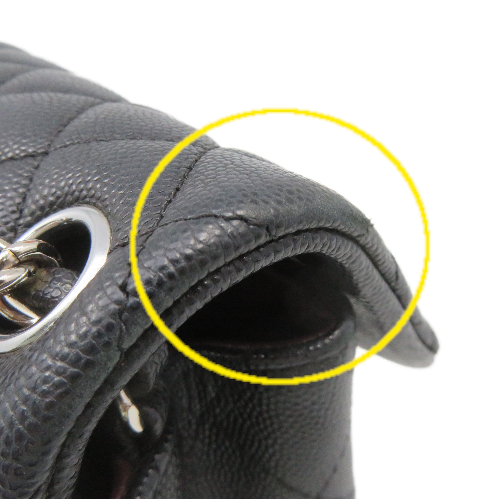 CHANEL 菱格Caviar皮革Chain Shoulder Bag銀扣鏈帶肩背袋碳灰色