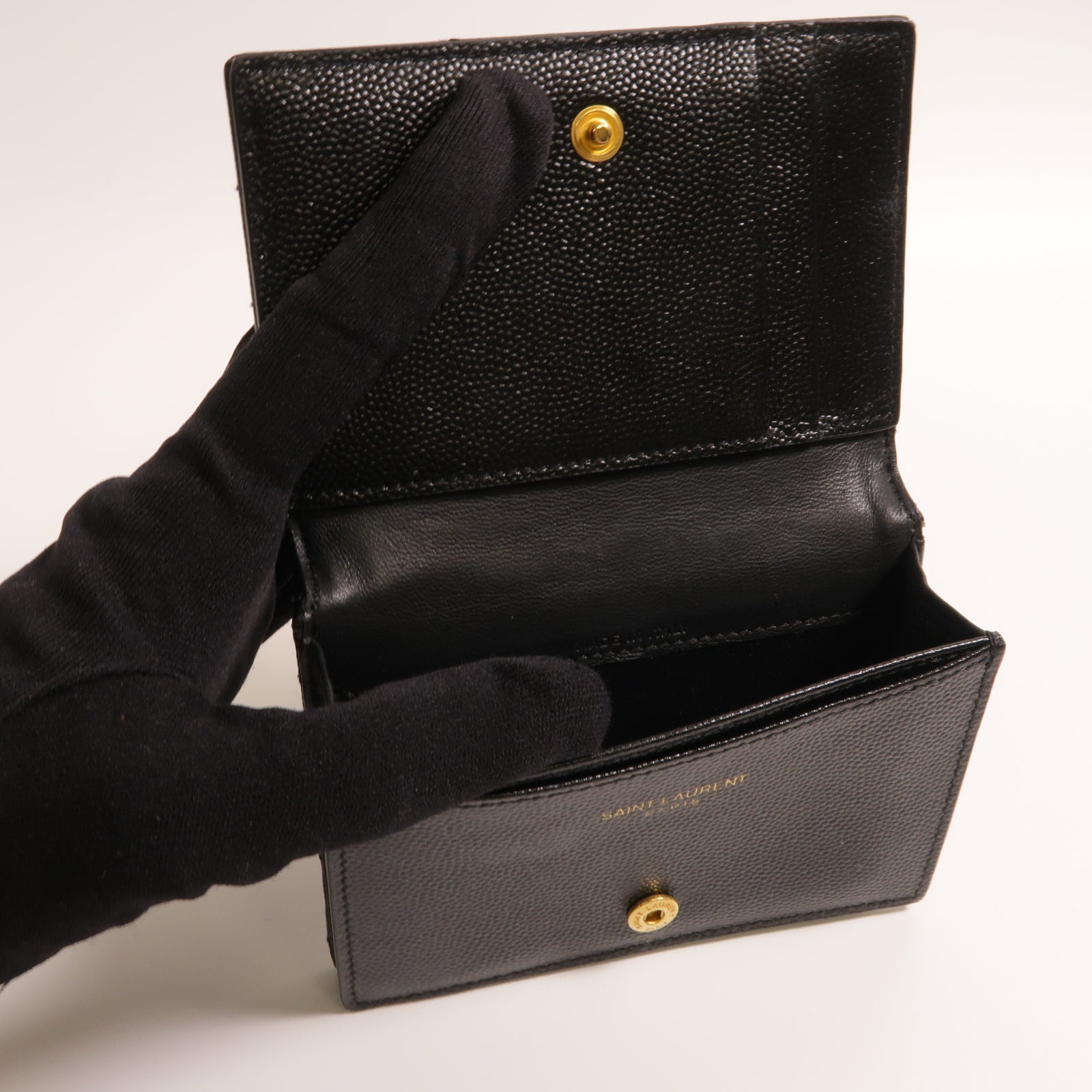 SAINT LAURENT 牛皮皮革Card Case金扣卡片套黑色