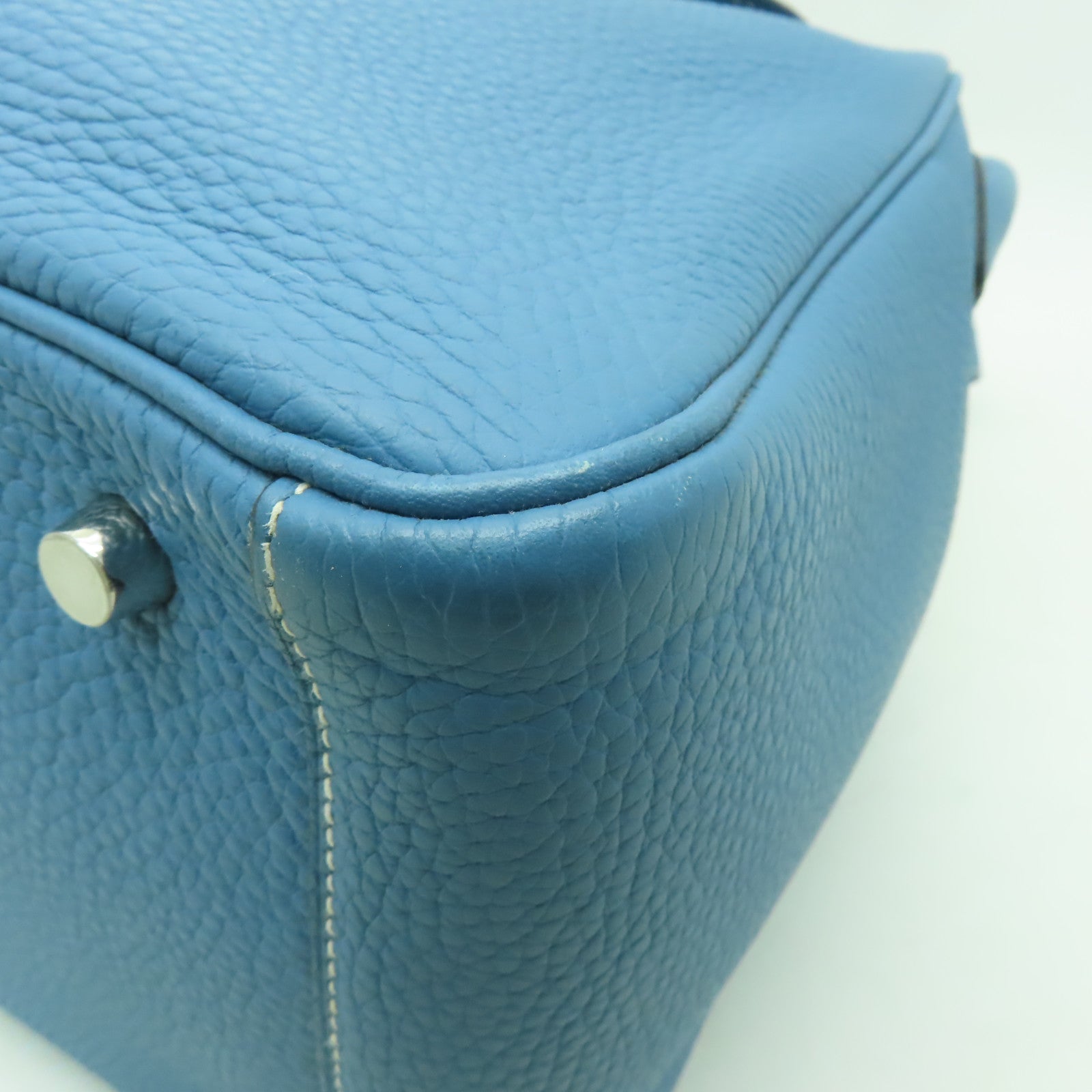 HERMES 【激減優惠】Clemence皮革Lindy 30銀扣手挽肩背兩用袋Blue Jean淺藍色