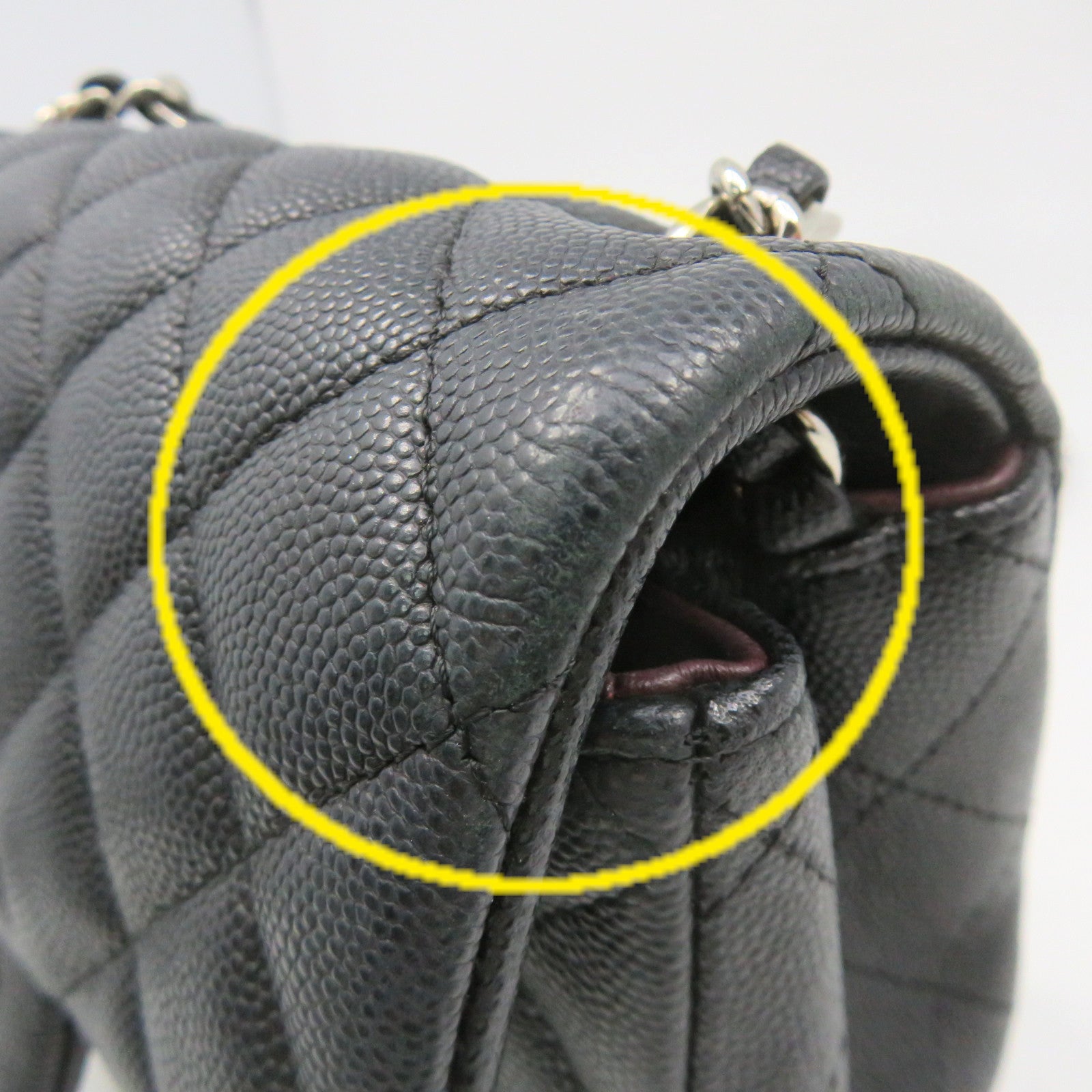 CHANEL 菱格Caviar皮革Chain Shoulder Bag銀扣鏈帶肩背袋碳灰色