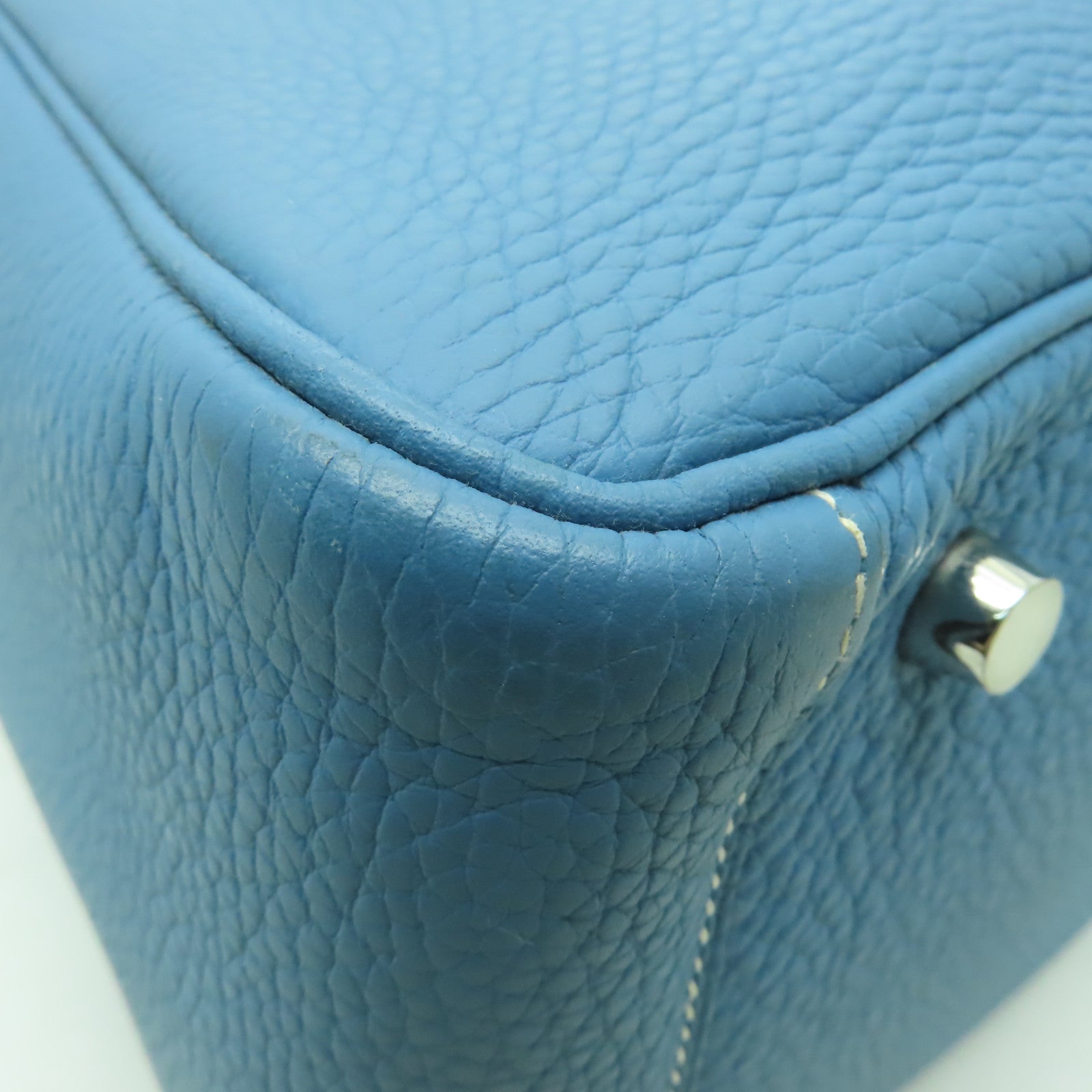 HERMES 【激減優惠】Clemence皮革Lindy 30銀扣手挽肩背兩用袋Blue Jean淺藍色