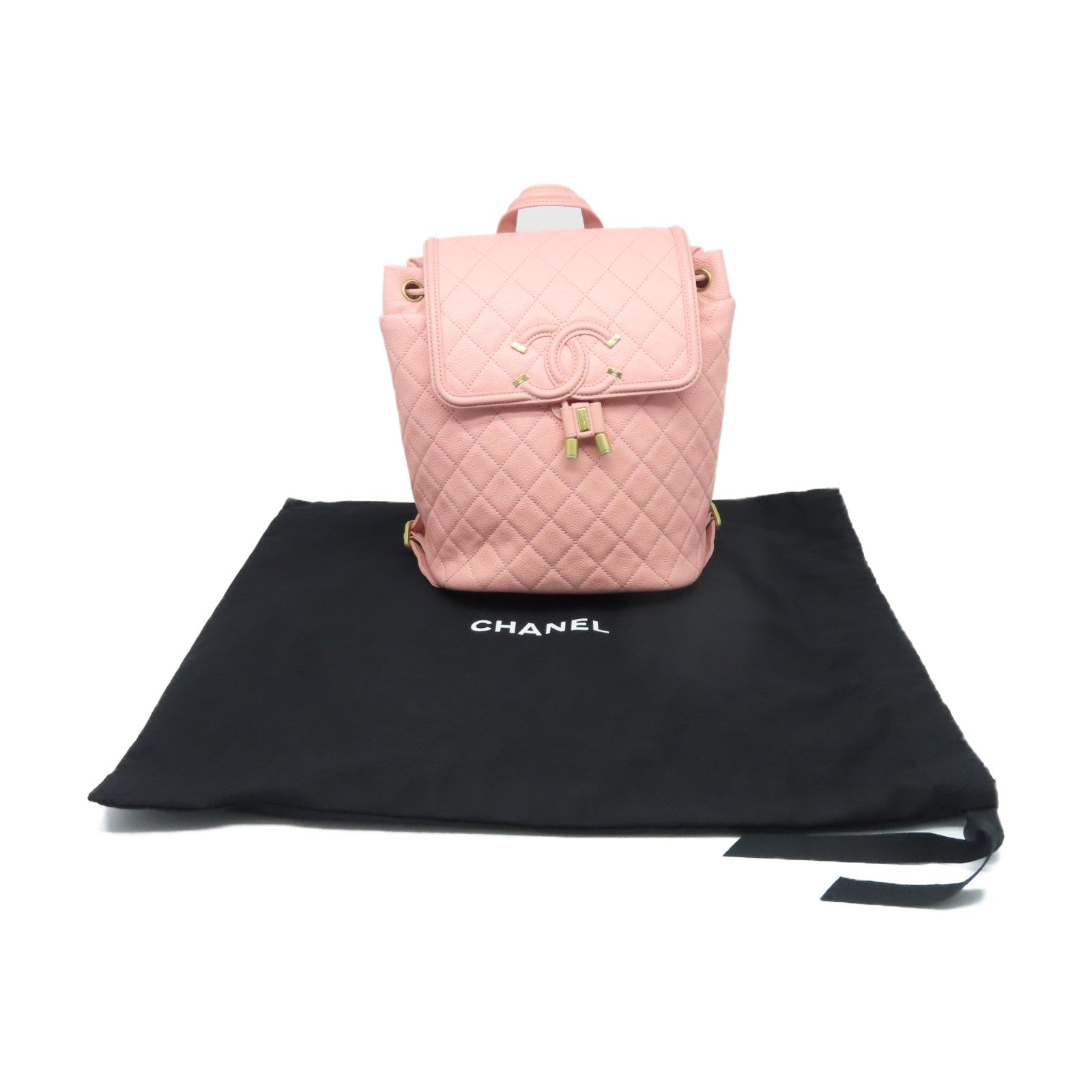 CHANEL 菱格牛皮皮革Backpack金扣背包粉紅色