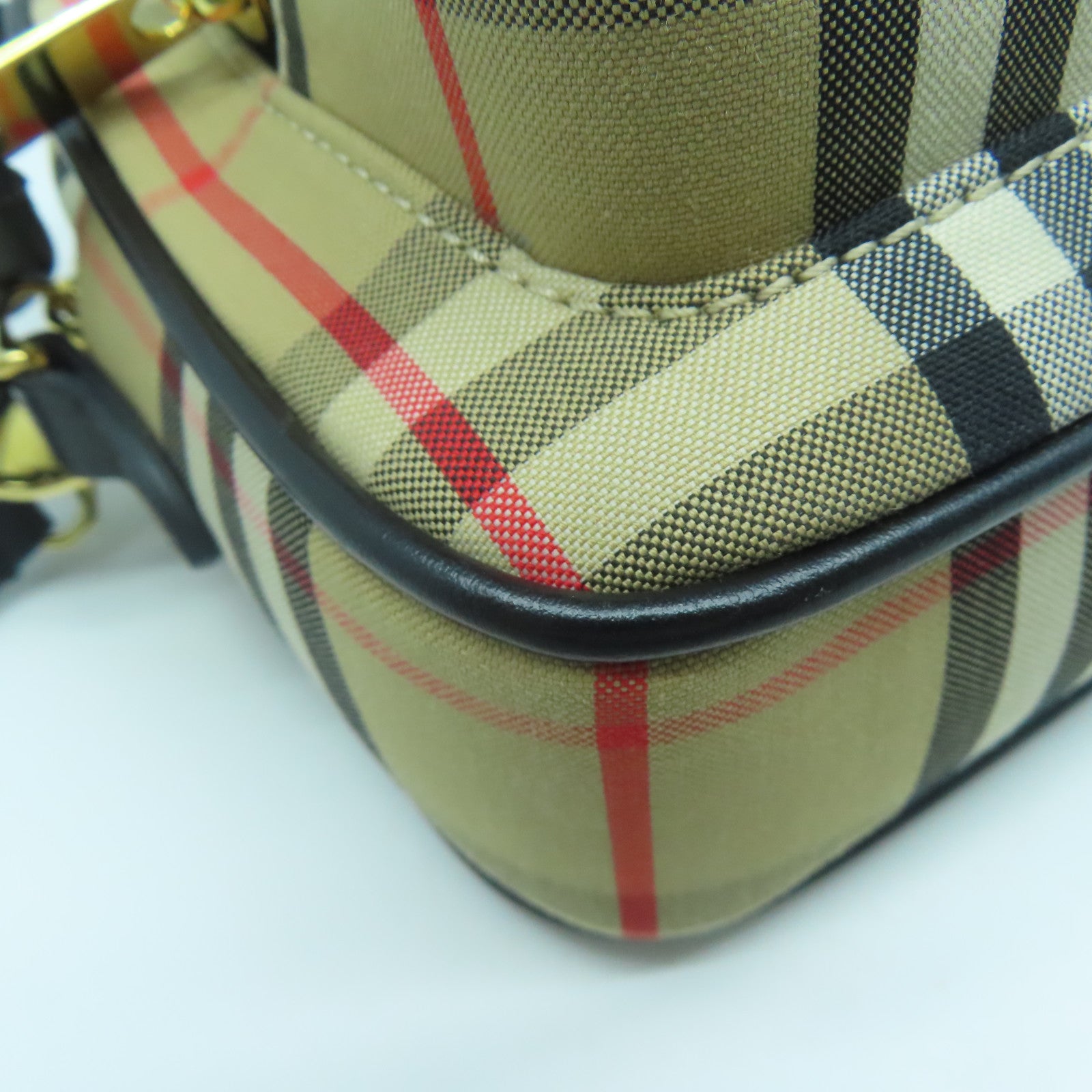 BURBERRY 帆布Chain Shoulder金扣鏈帶肩背袋啡色