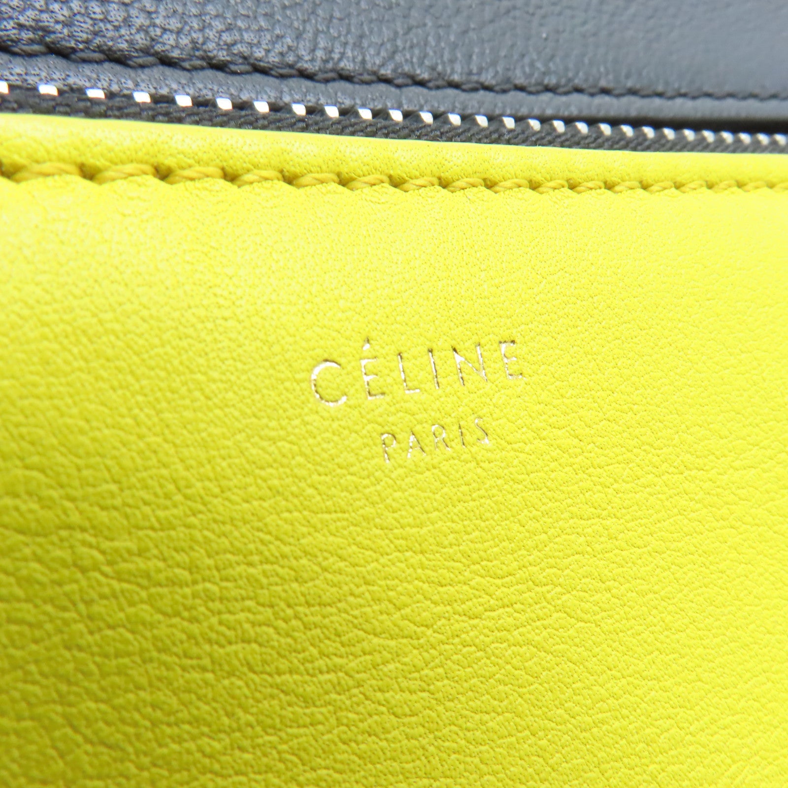 CELINE 牛皮皮革Edge Handbag銀扣手挽袋黃色/黑色/白色