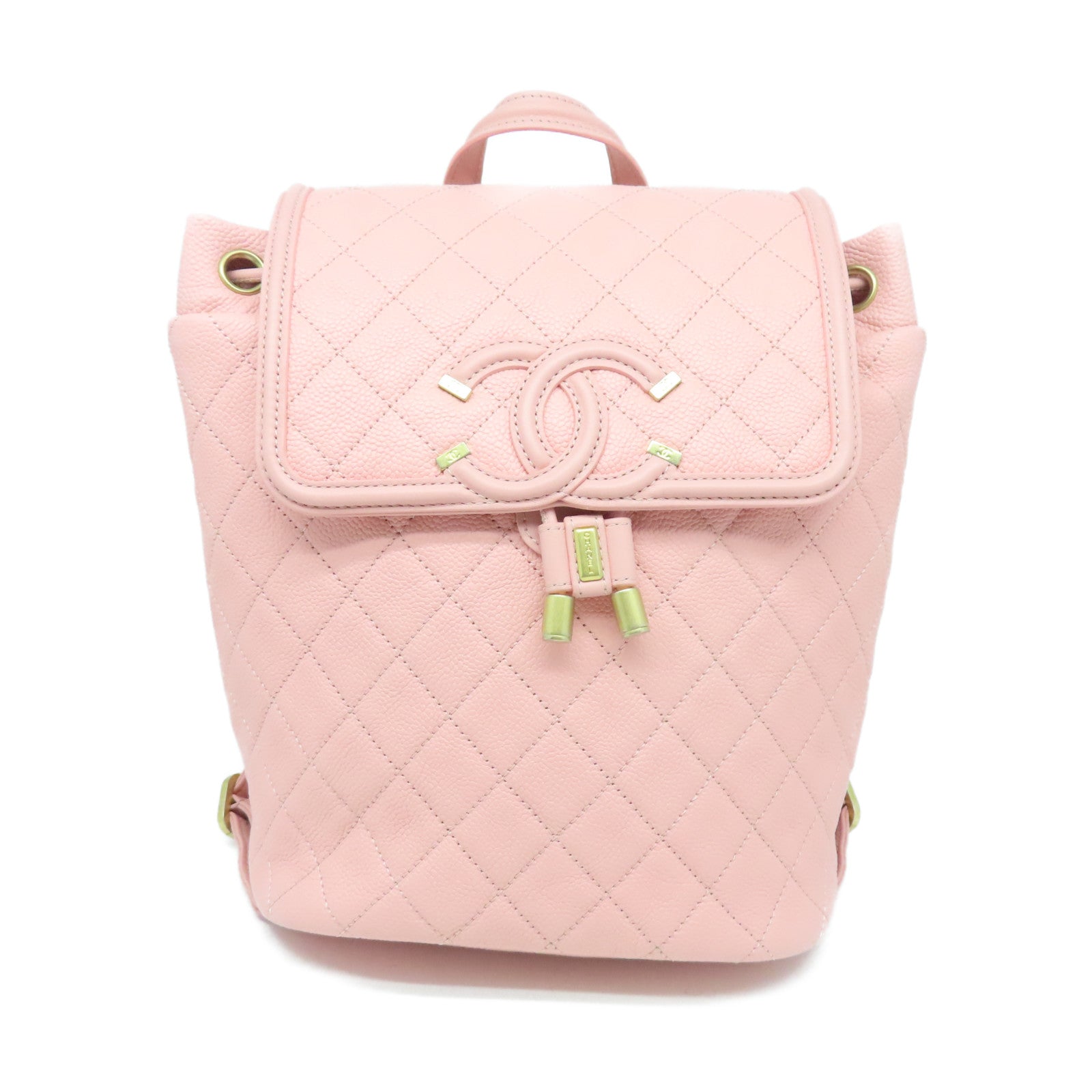 CHANEL 菱格牛皮皮革Backpack金扣背包粉紅色