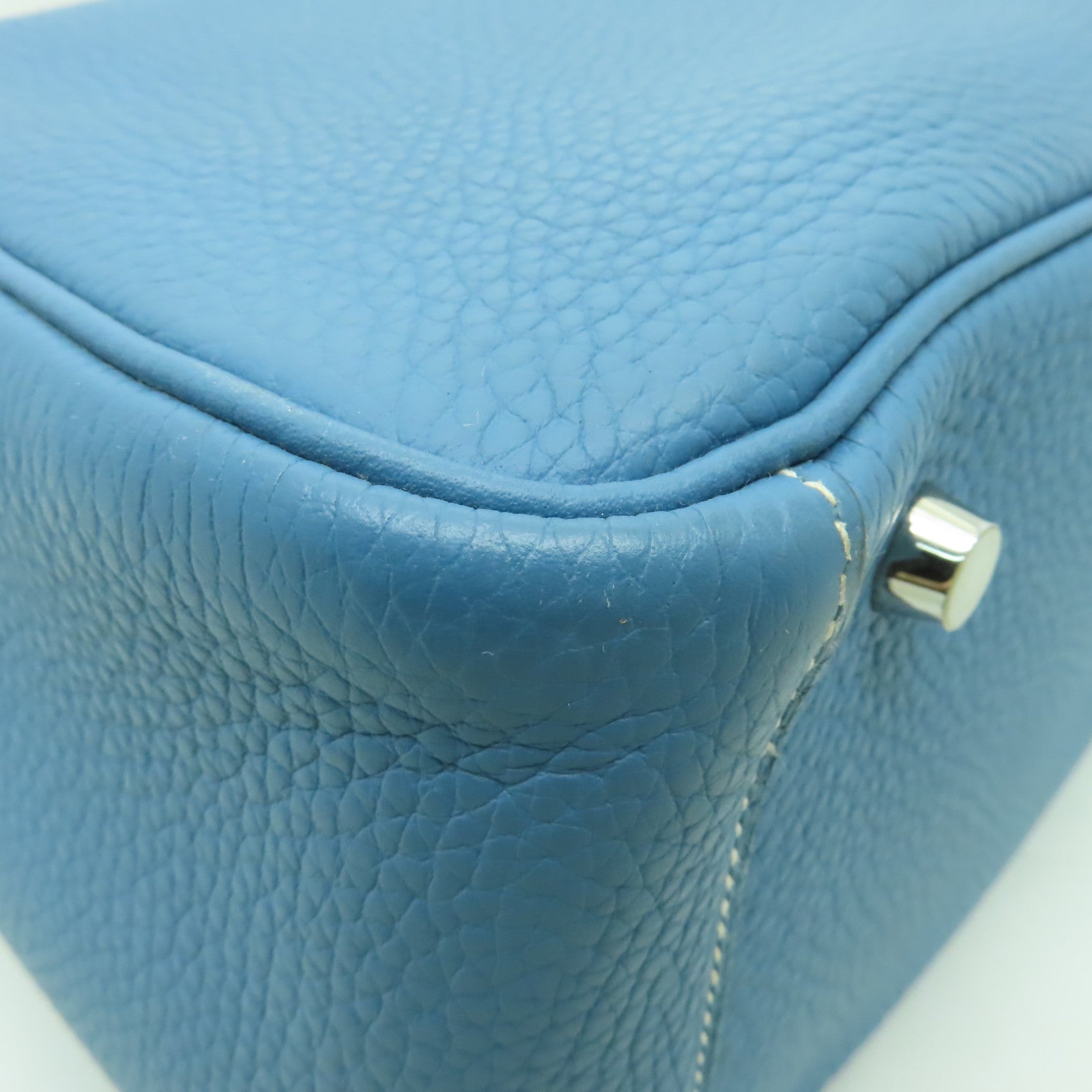 HERMES 【激減優惠】Clemence皮革Lindy 30銀扣手挽肩背兩用袋Blue Jean淺藍色