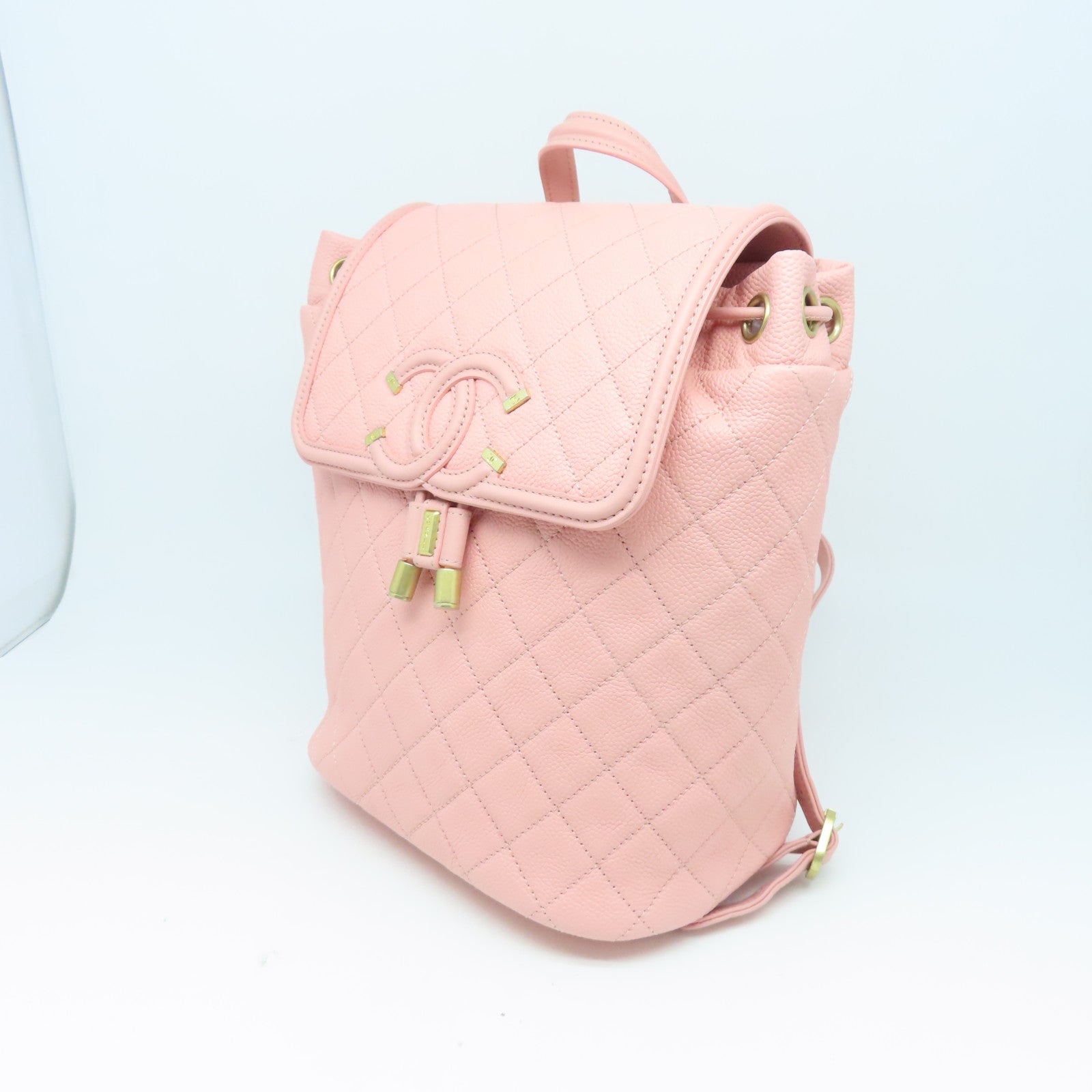 CHANEL 菱格牛皮皮革Backpack金扣背包粉紅色