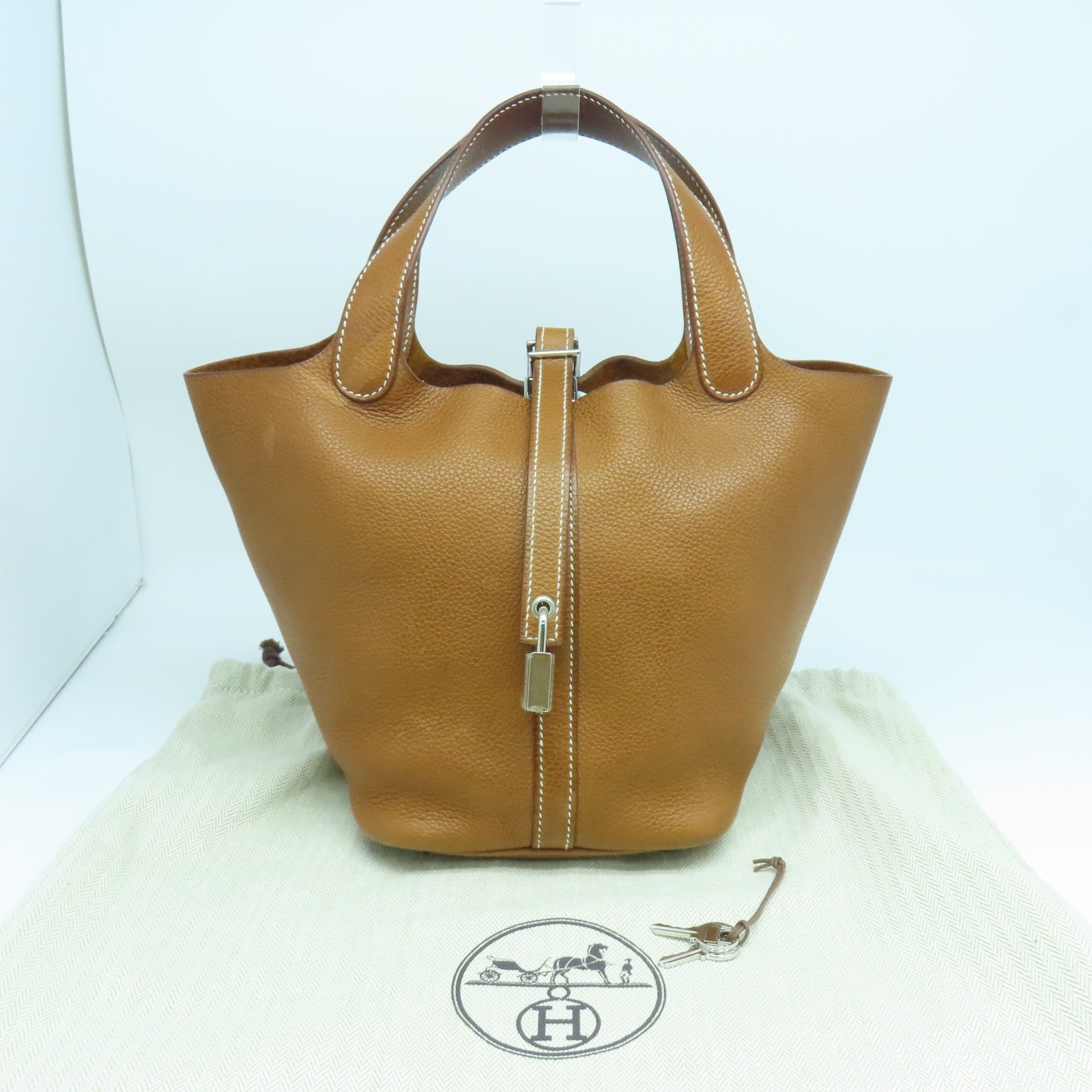 HERMES Barenia皮革Picotin PM银扣手挽袋啡色