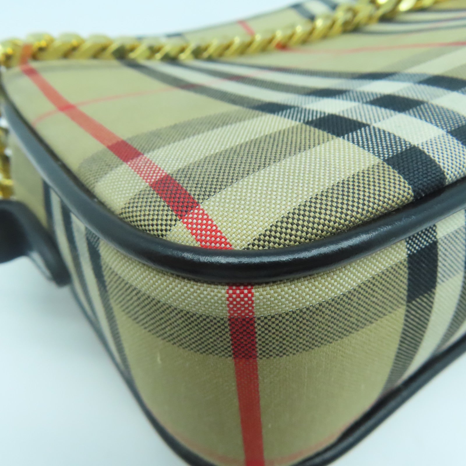 BURBERRY 帆布Chain Shoulder金扣鏈帶肩背袋啡色