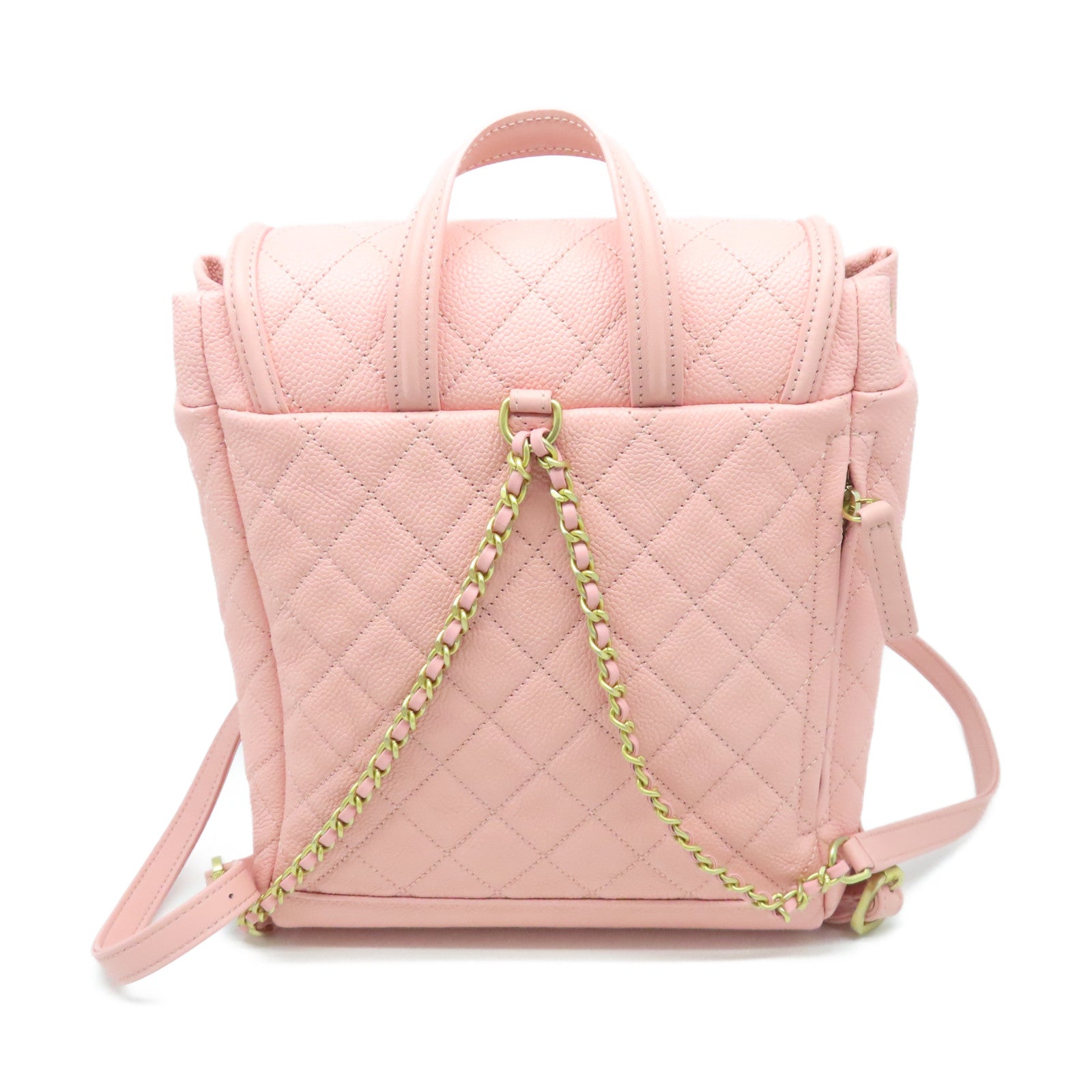 CHANEL 菱格牛皮皮革Backpack金扣背包粉紅色