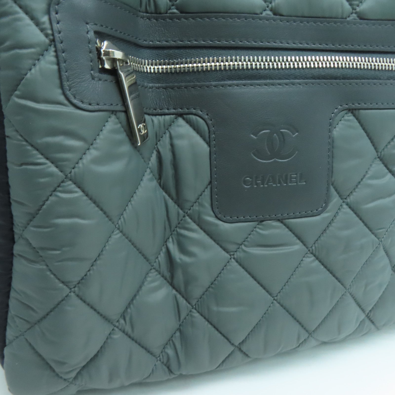CHANEL 菱格尼龍Backpack銀扣背包黑色綠色