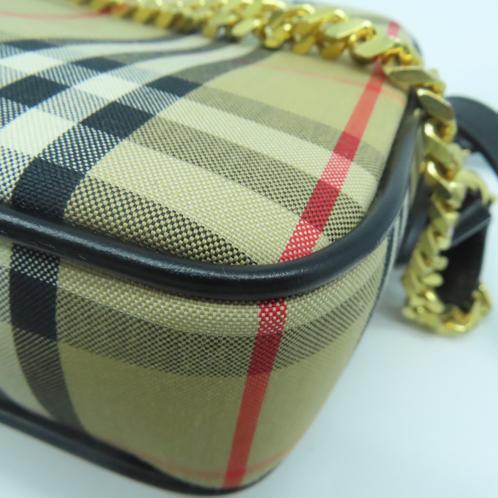 BURBERRY 帆布Chain Shoulder金扣鏈帶肩背袋啡色