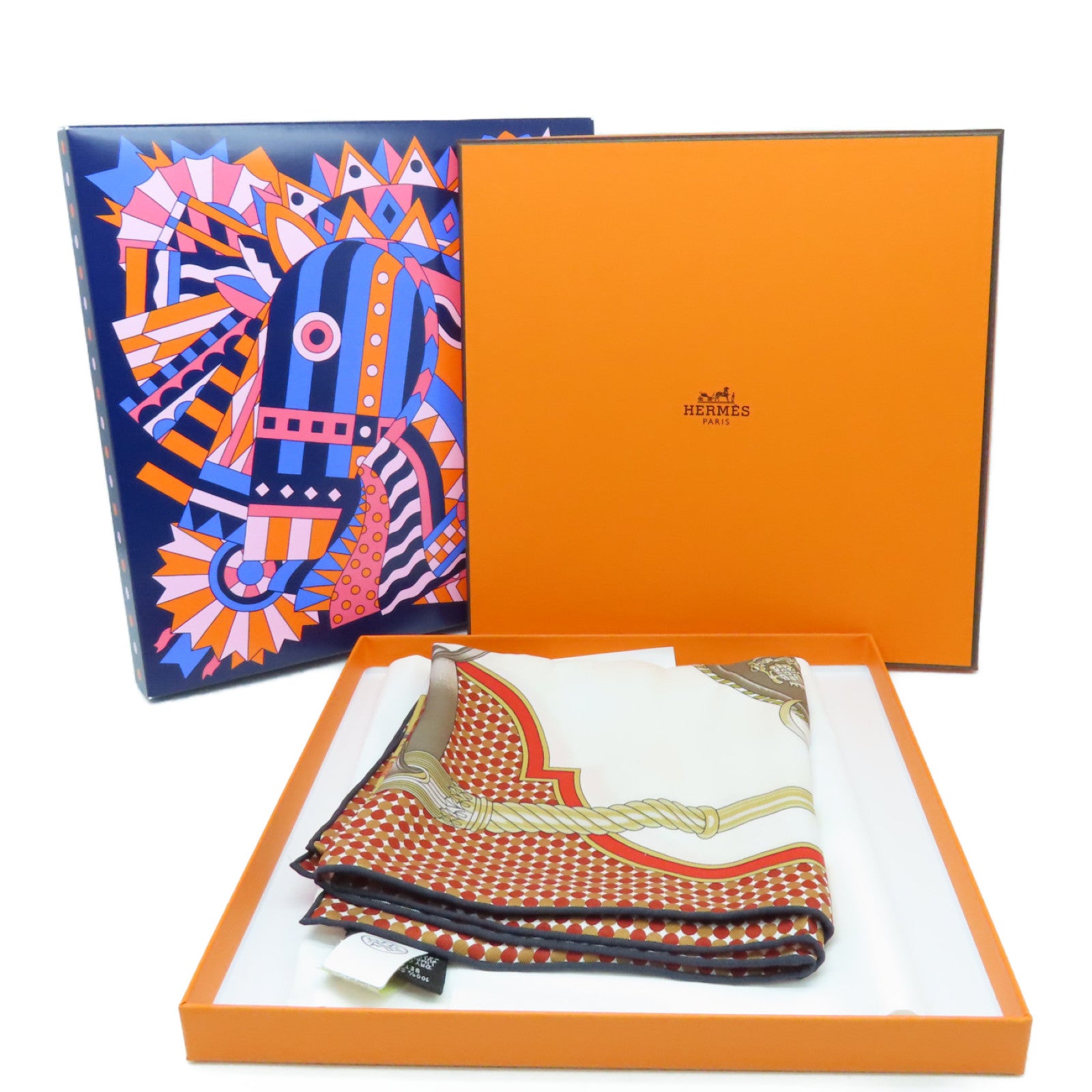 HERMES 丝质Scarf丝巾啡色/白色/米色