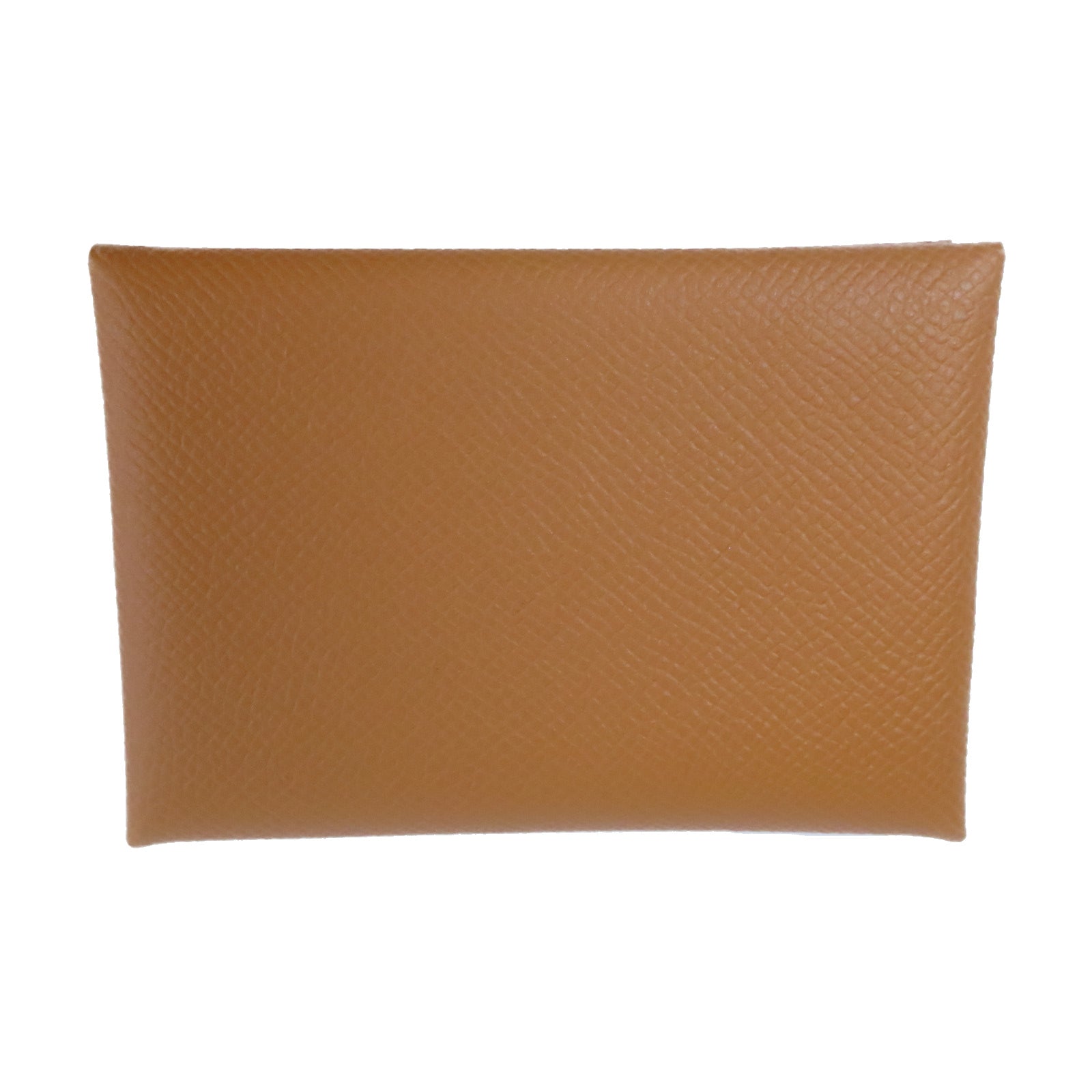 HERMES Epsom皮革Calvi Duo銀扣卡片套經典駝色