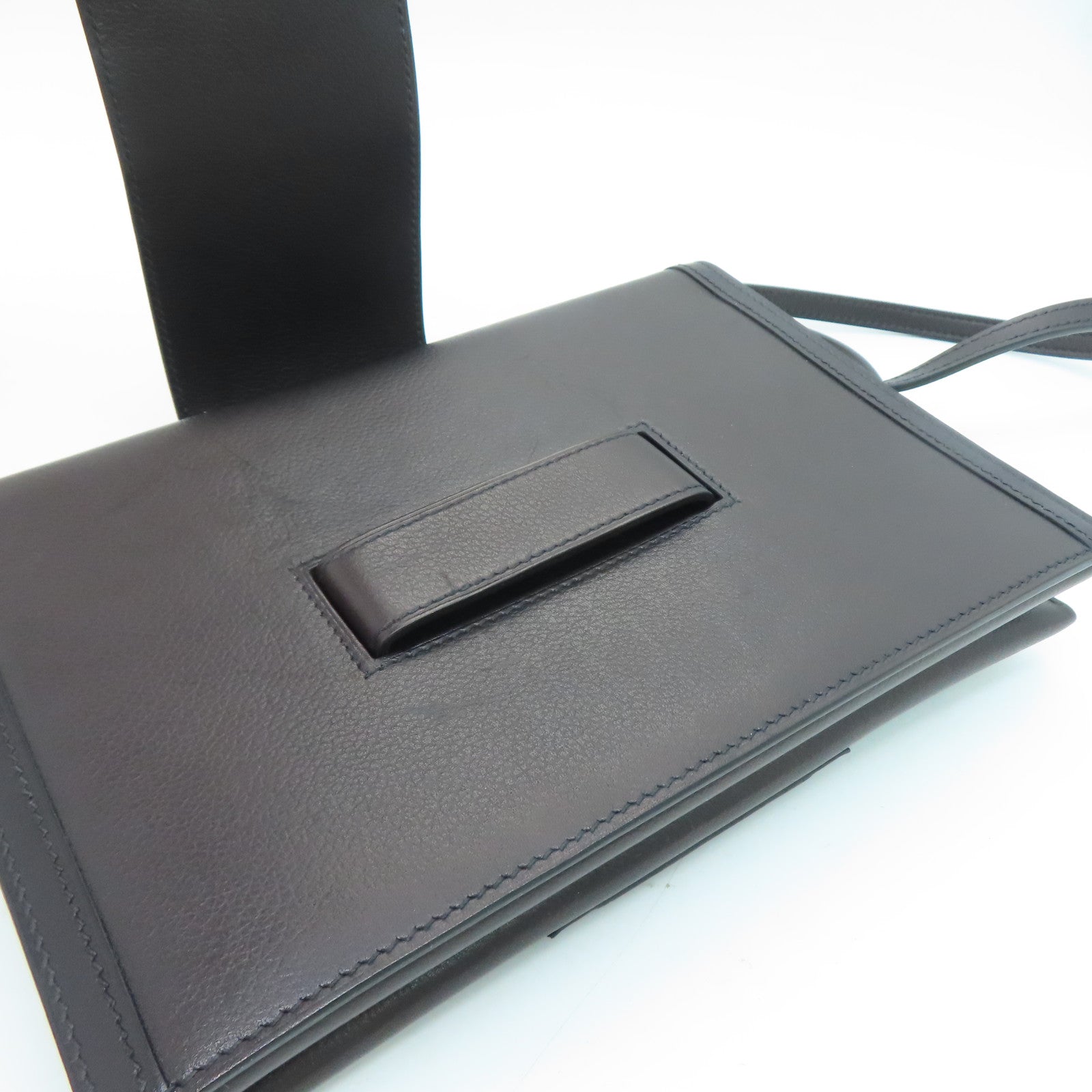 HERMES Evergrain/Evercolor皮革Pochette H Passant銀扣肩背袋藍色/黑色