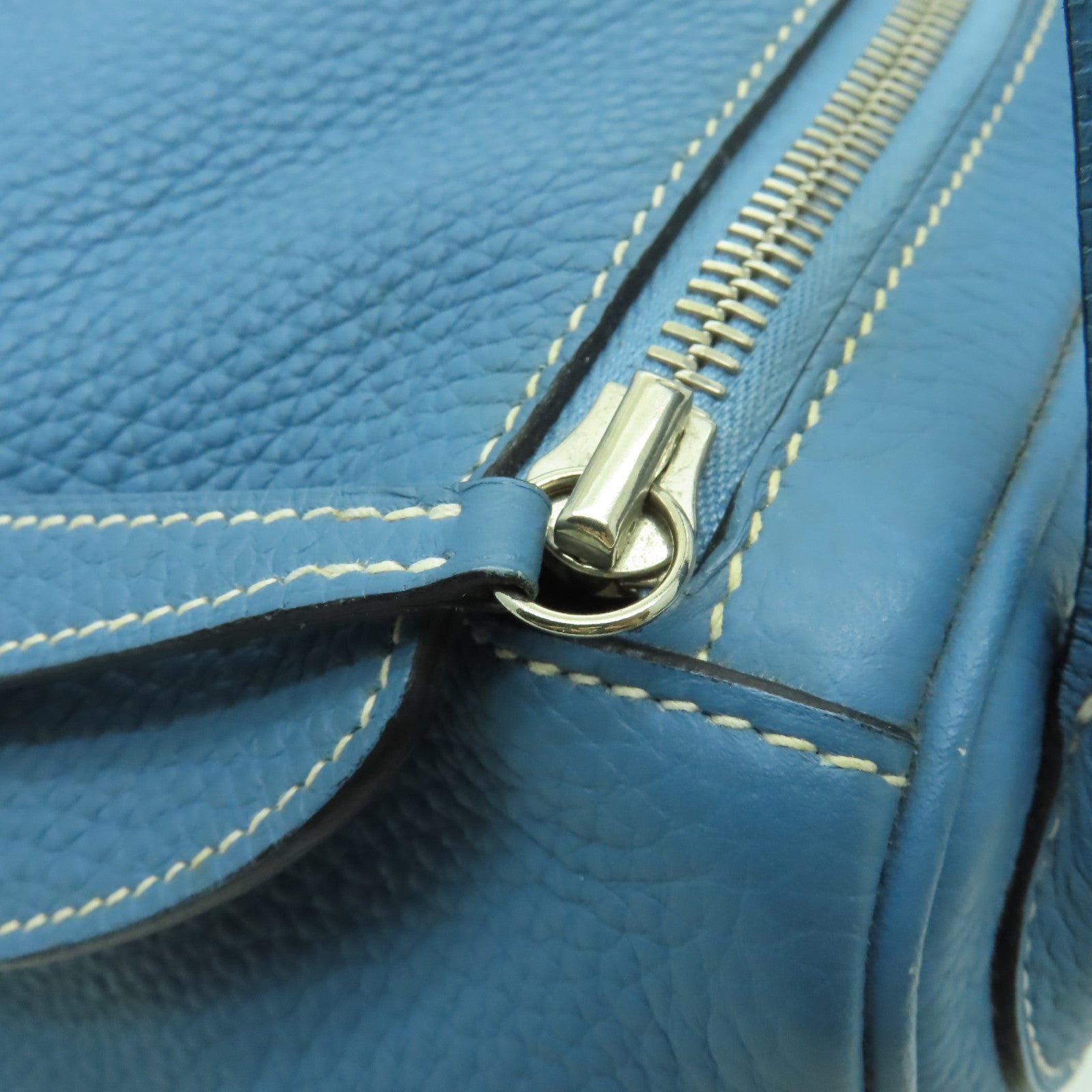 HERMES 【激減優惠】Clemence皮革Lindy 30銀扣手挽肩背兩用袋Blue Jean淺藍色