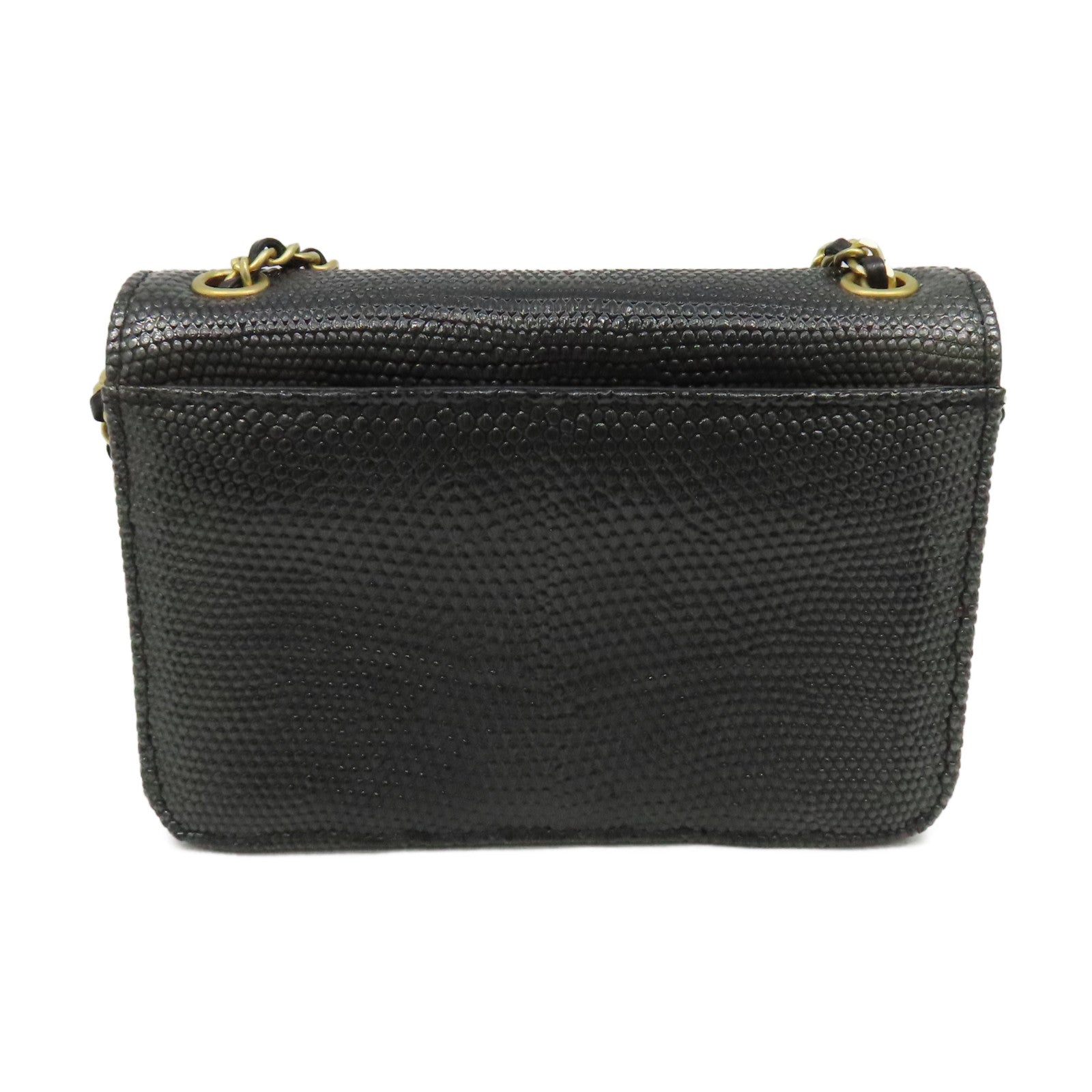 CHANEL 蜥蝪皮革Chain Shoulder Bag金扣鏈帶肩背袋銀黑色