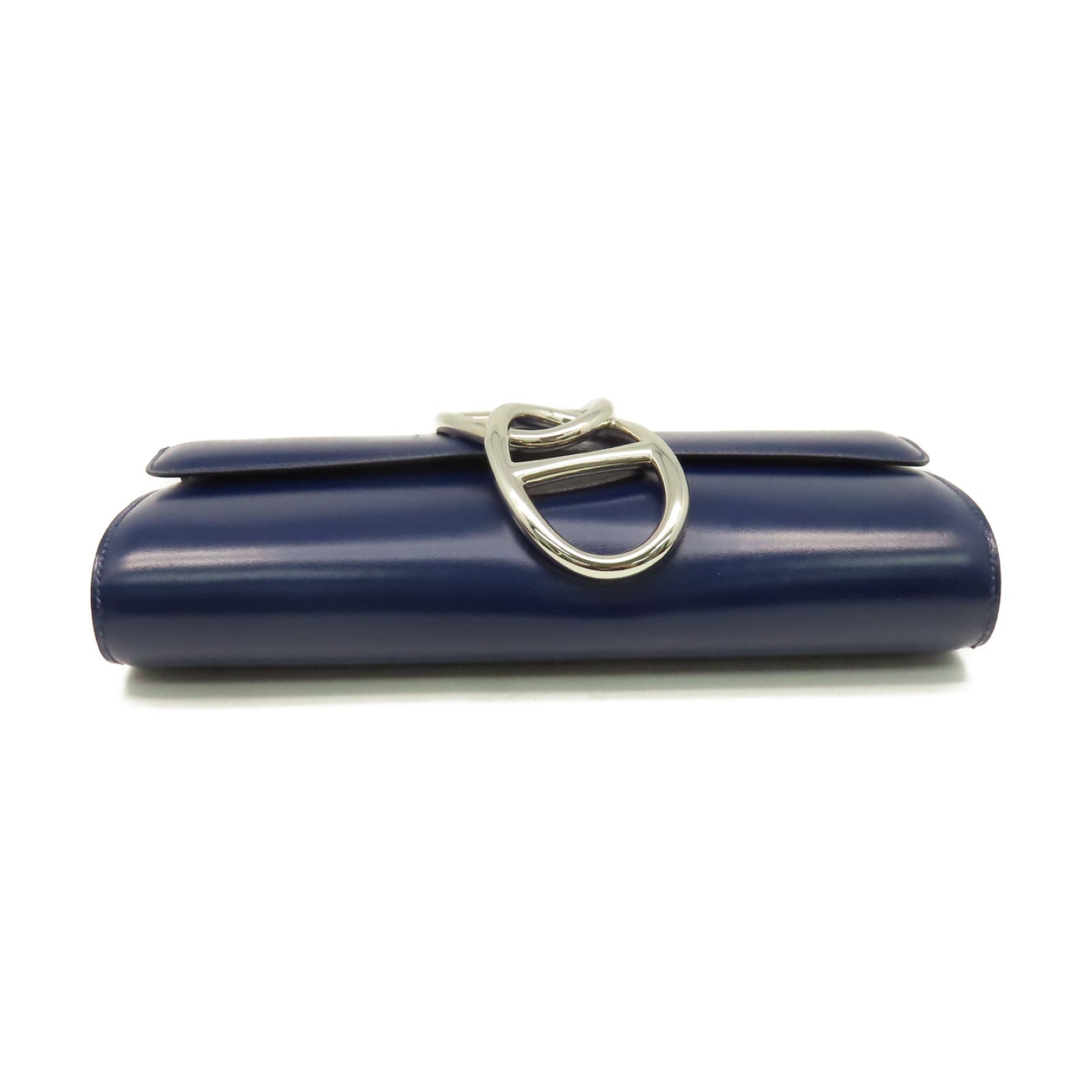 HERMES BoxCalfskin皮革Egee Clutch銀扣手拿包Navy深藍色