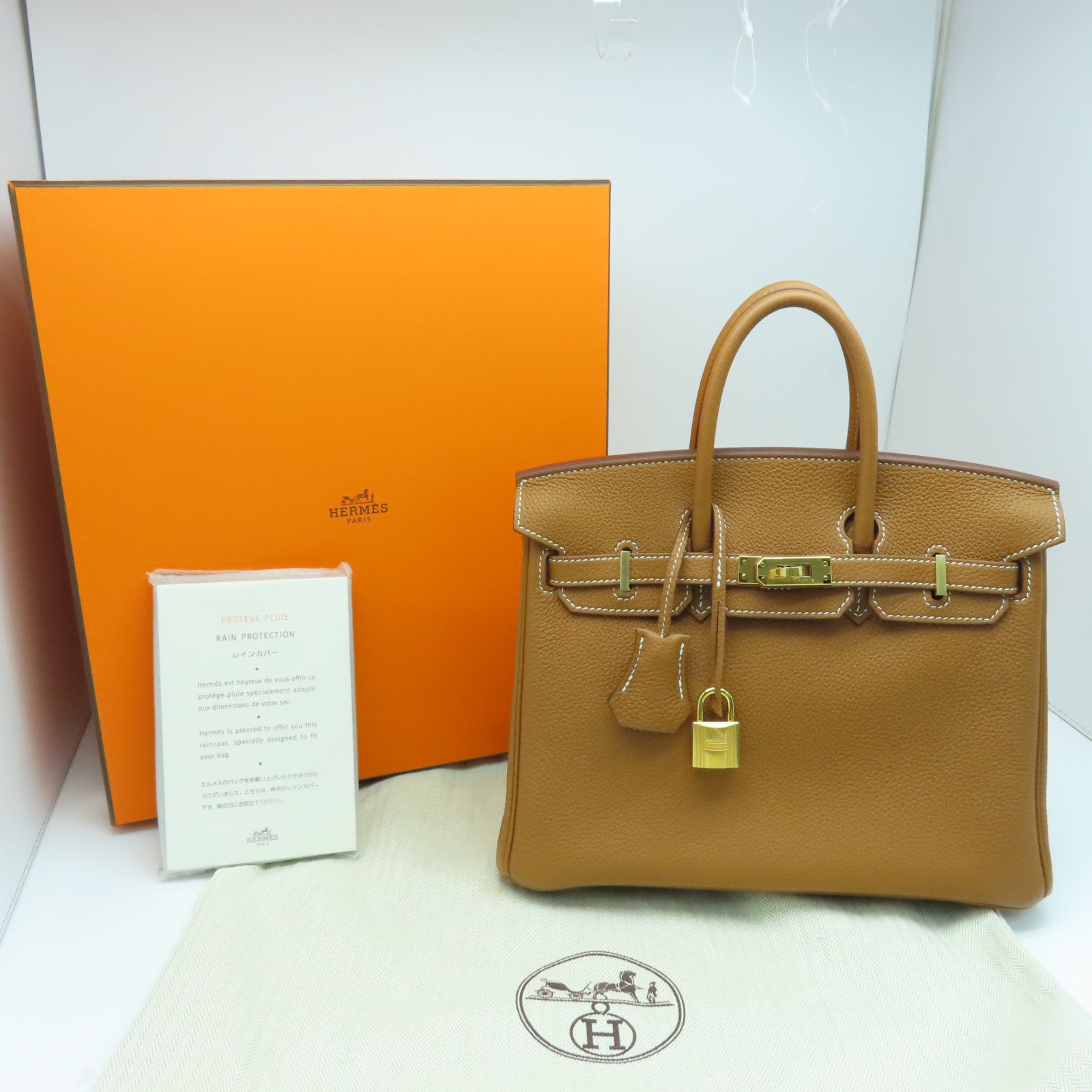 HERMES Clemence皮革Birkin 25金扣手挽袋Gold/啡色