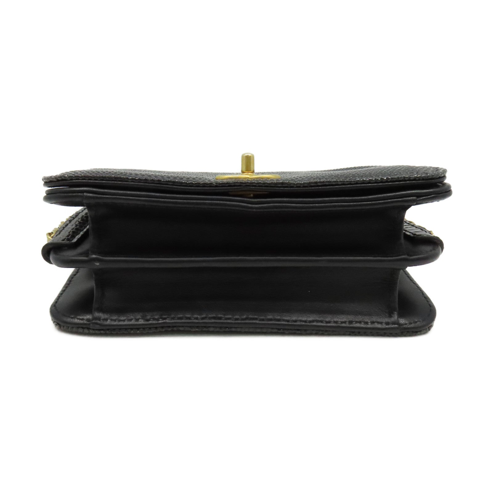 CHANEL 蜥蝪皮革Chain Shoulder Bag金扣鏈帶肩背袋銀黑色