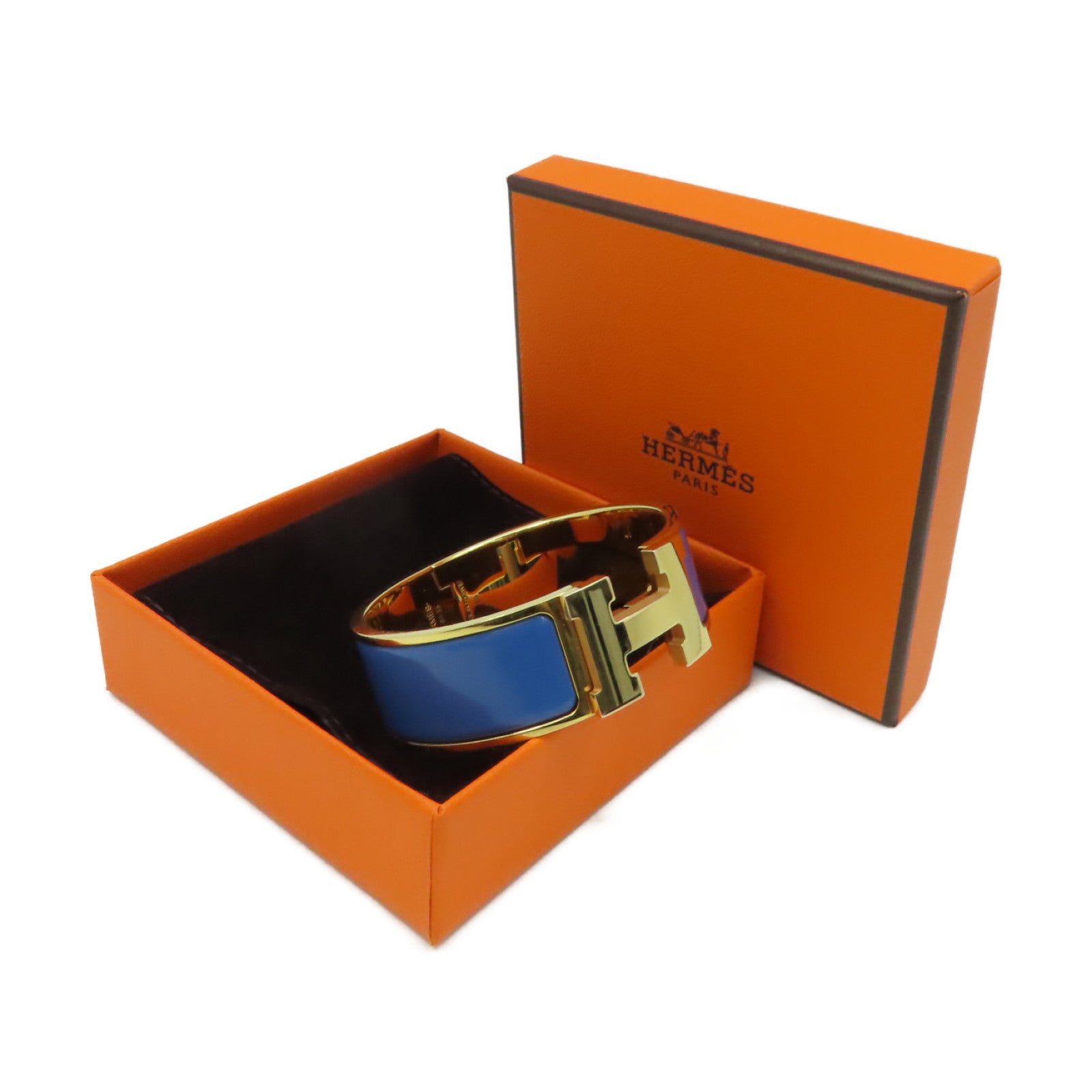 HERMES 金屬/琺瑯Clic-Clac H Bracelet手鐲金色/藍色