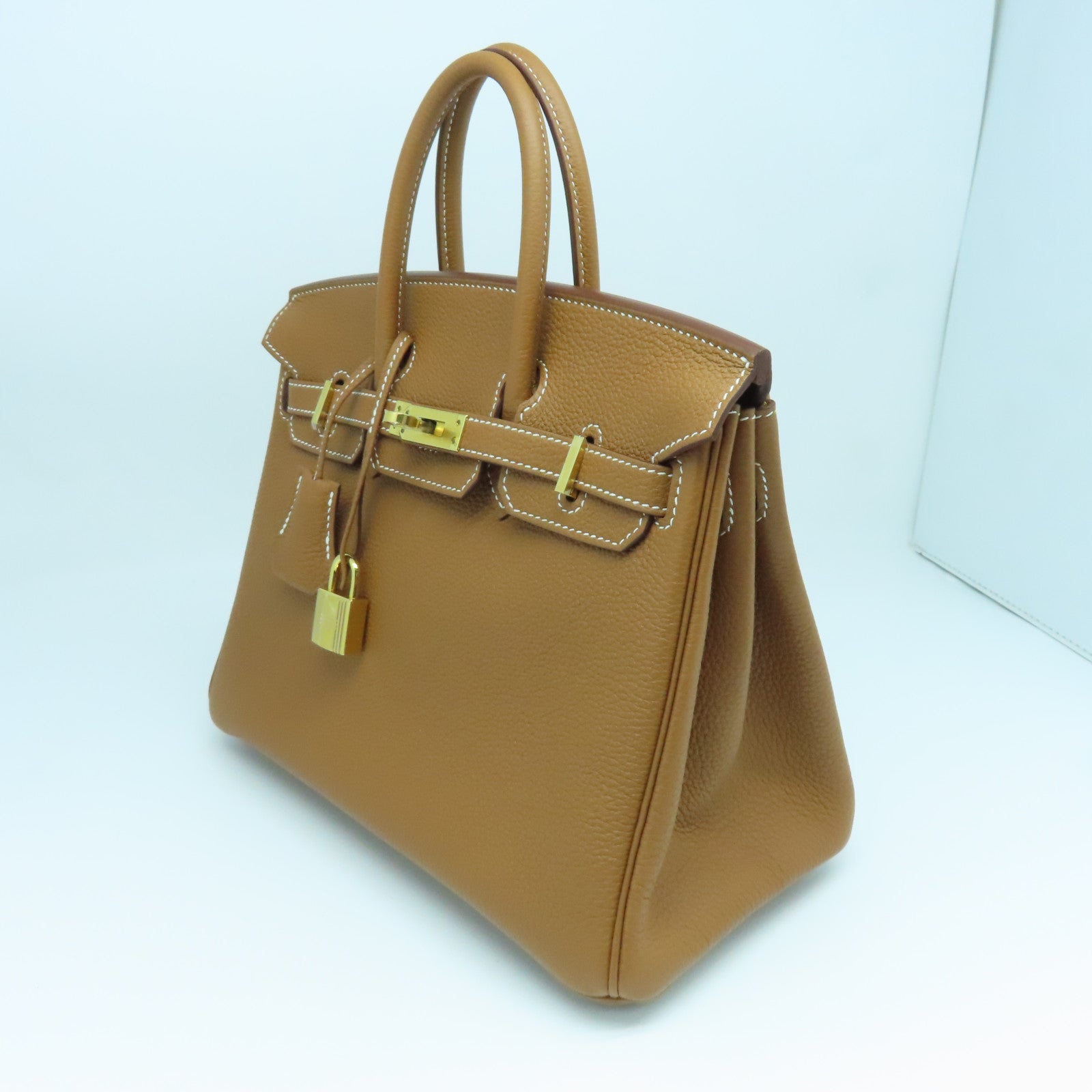 HERMES Clemence皮革Birkin 25金扣手挽袋Gold/啡色