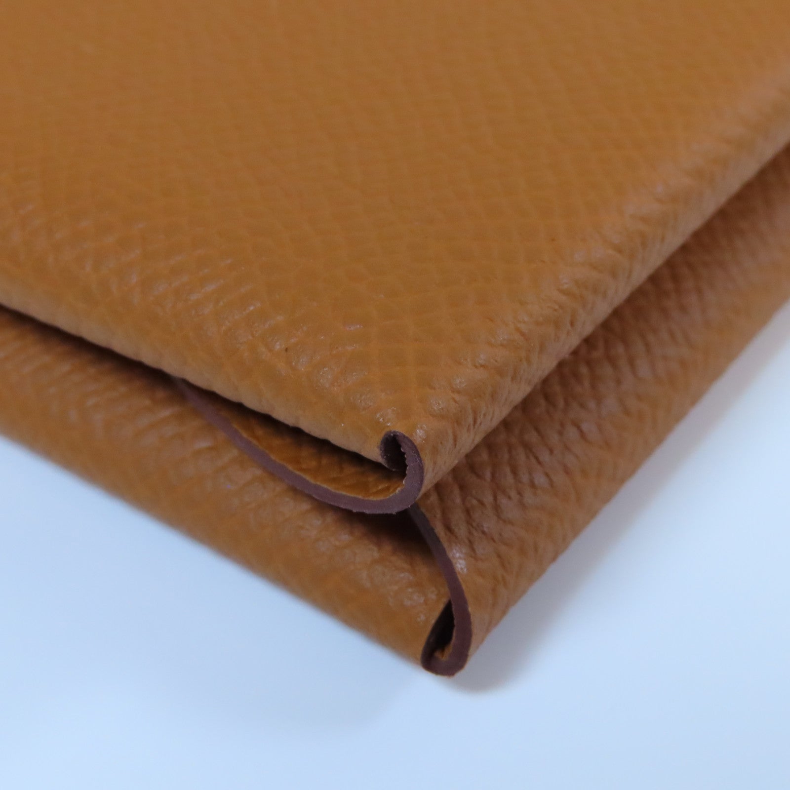 HERMES Epsom皮革Calvi Duo銀扣卡片套經典駝色