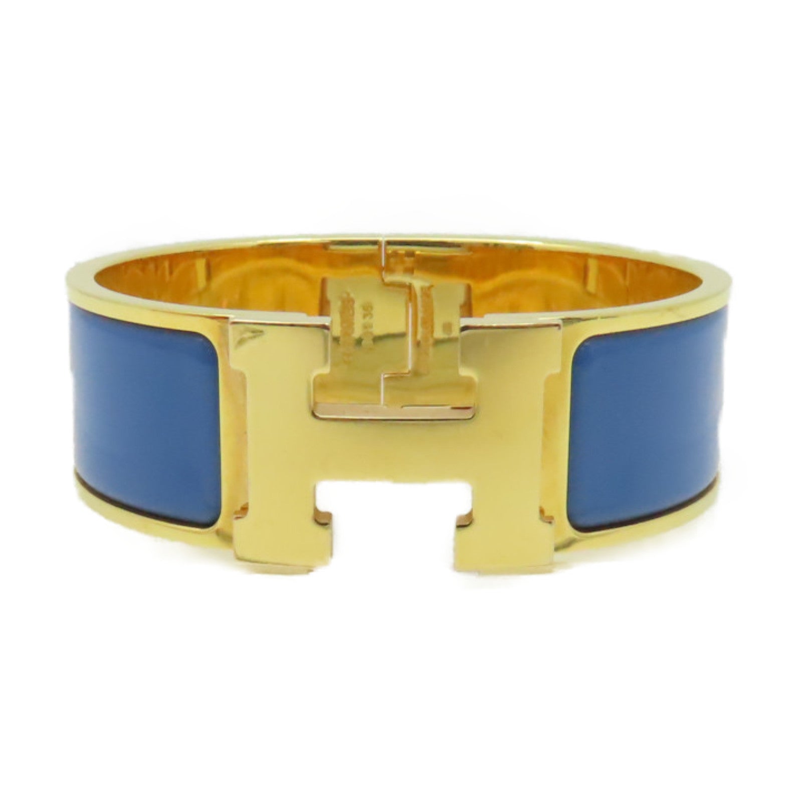 HERMES 金屬/琺瑯Clic-Clac H Bracelet手鐲金色/藍色