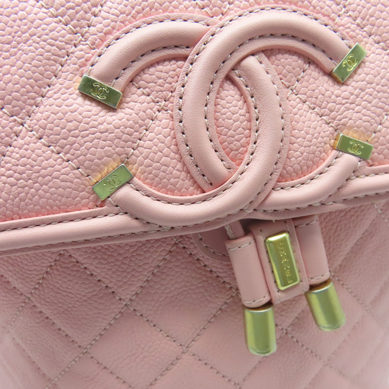 CHANEL 菱格牛皮皮革Backpack金扣背包粉紅色