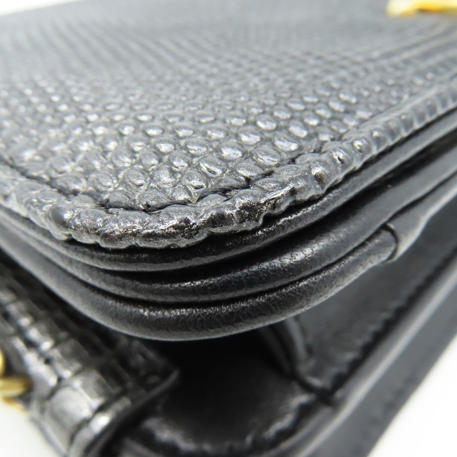 CHANEL 蜥蝪皮革Chain Shoulder Bag金扣鏈帶肩背袋銀黑色