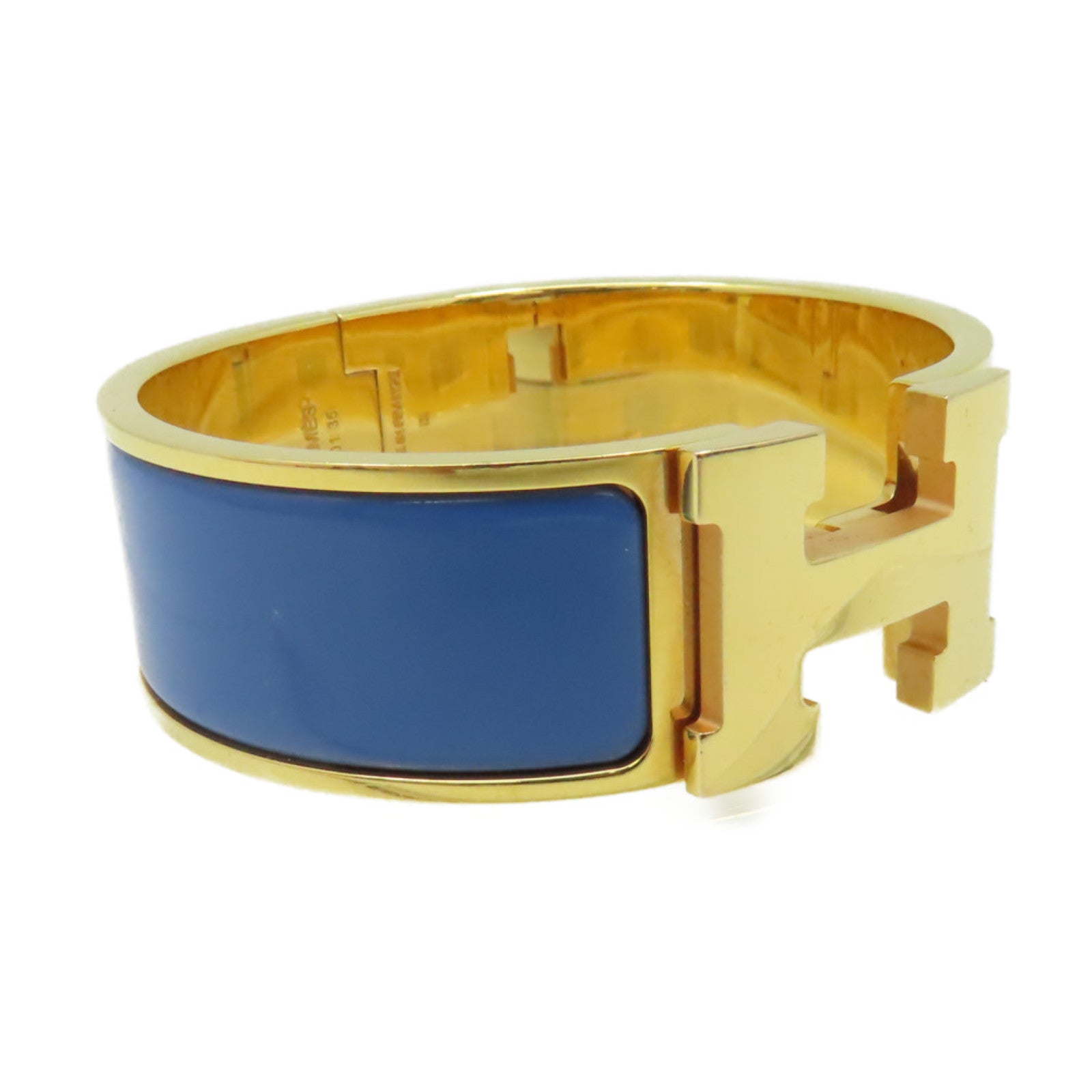 HERMES 金屬/琺瑯Clic-Clac H Bracelet手鐲金色/藍色