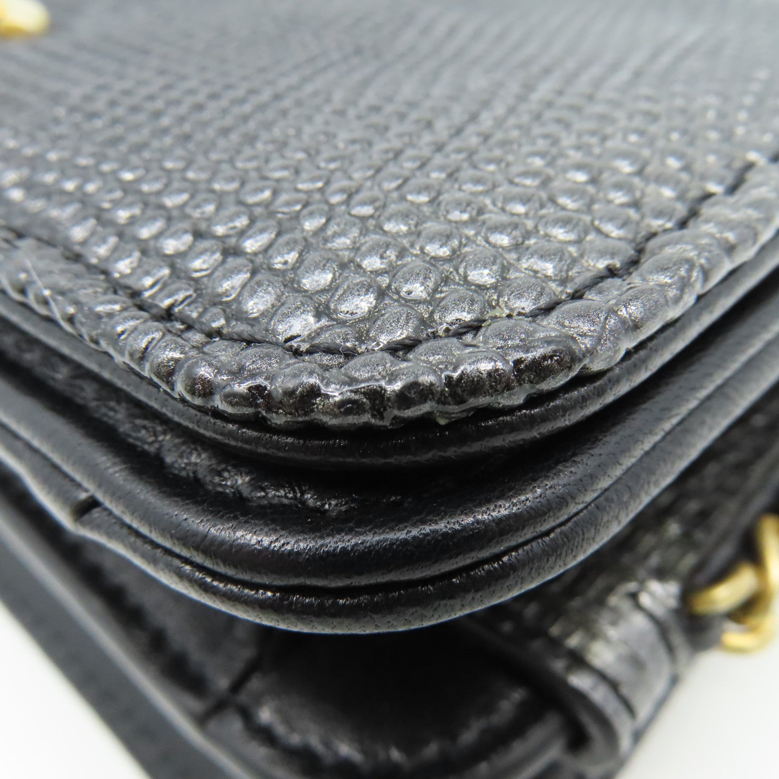 CHANEL 蜥蝪皮革Chain Shoulder Bag金扣鏈帶肩背袋銀黑色