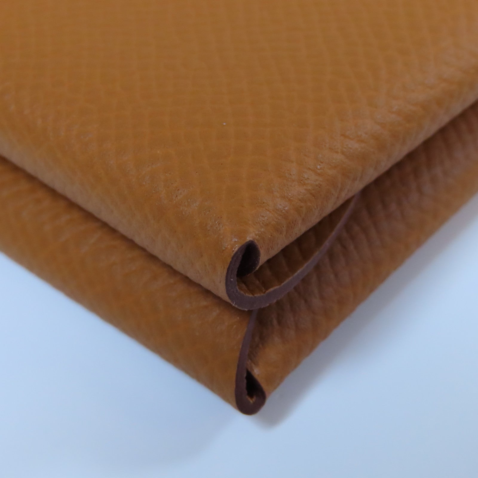 HERMES Epsom皮革Calvi Duo銀扣卡片套經典駝色