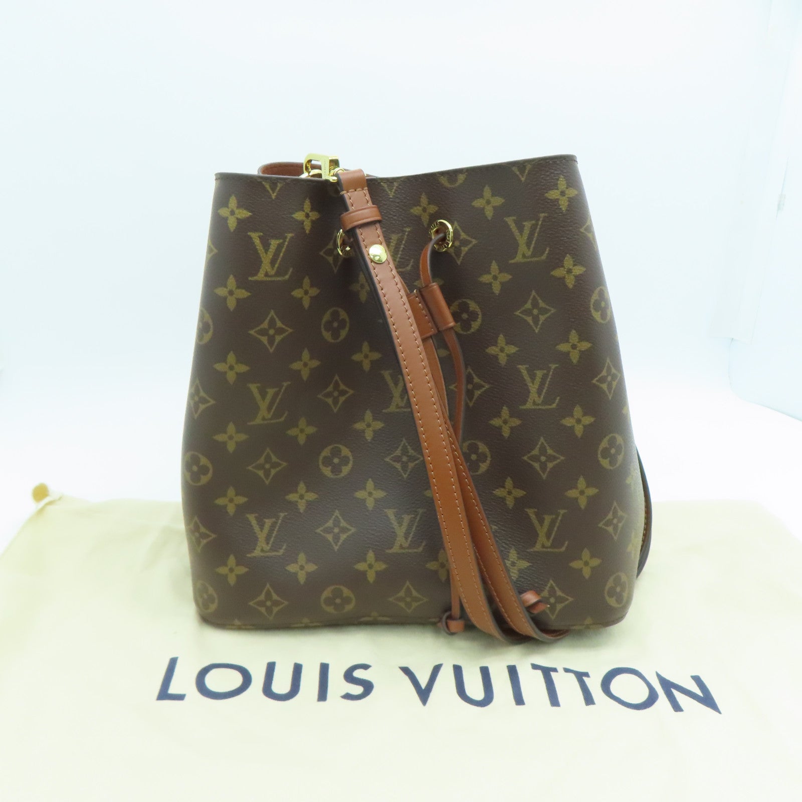 LOUIS VUITTON Monogram NoeNoe MM Gold Buckle Shoulder Bag Brown