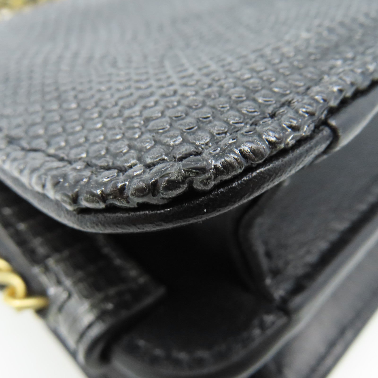 CHANEL 蜥蝪皮革Chain Shoulder Bag金扣鏈帶肩背袋銀黑色
