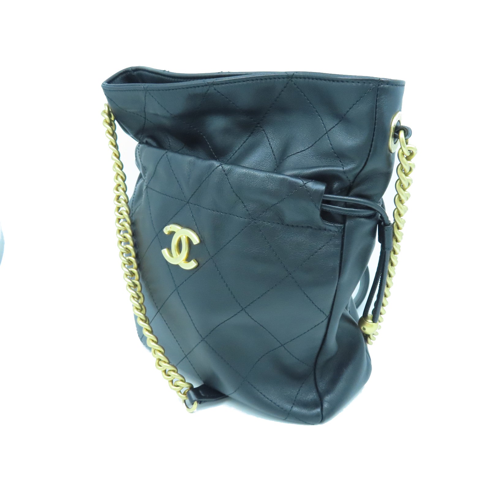 CHANEL rhombic cowhide leather Shoulder Bag gold buckle shoulder bag black