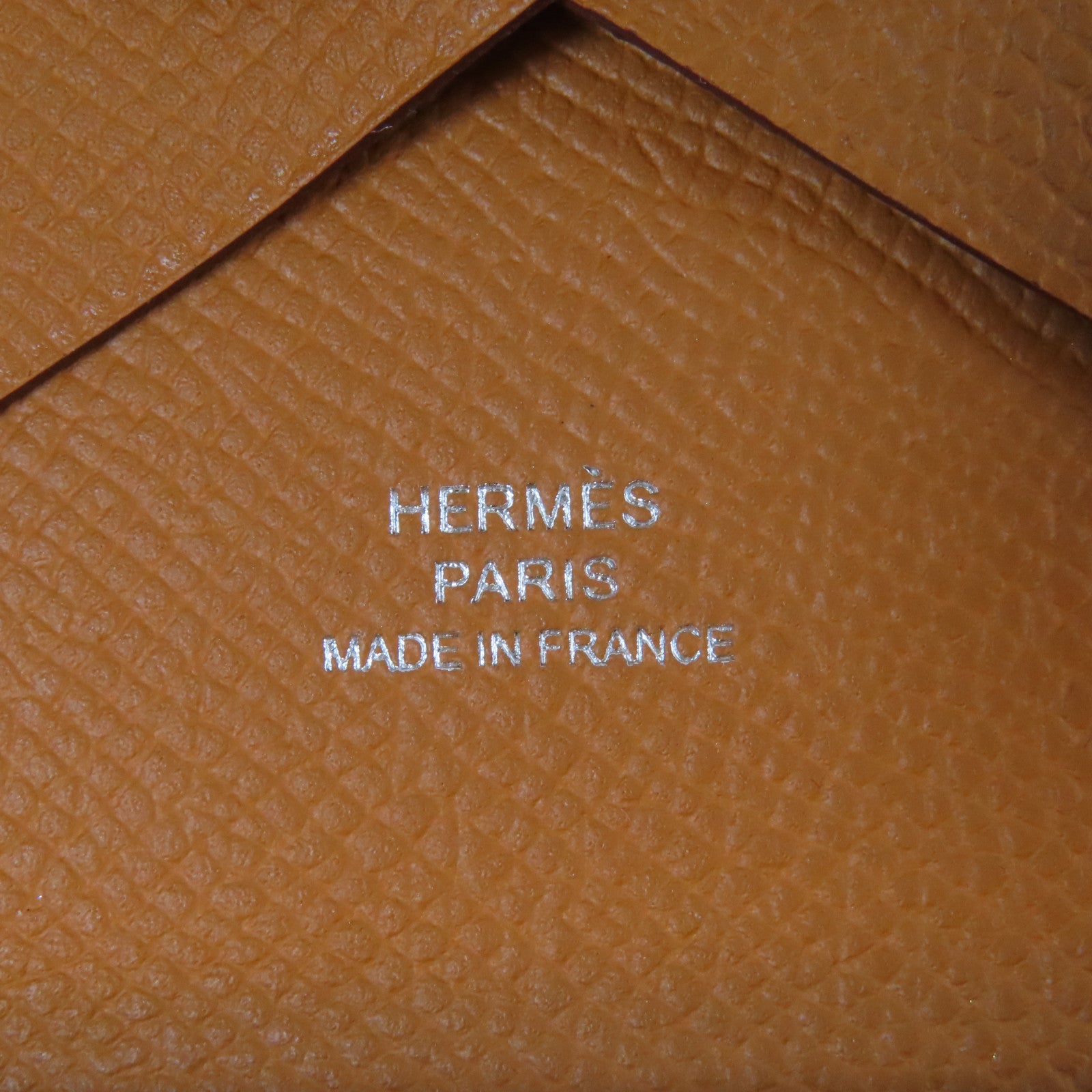 HERMES Epsom皮革Calvi Duo銀扣卡片套經典駝色