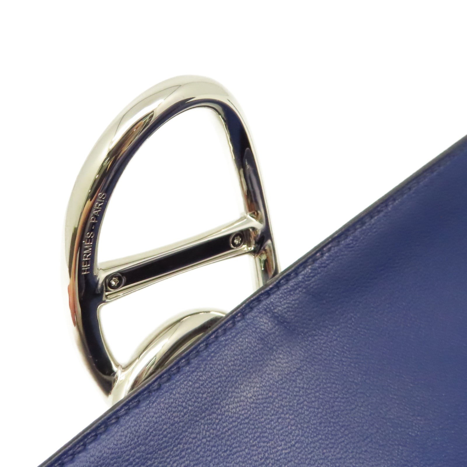 HERMES BoxCalfskin皮革Egee Clutch銀扣手拿包Navy深藍色