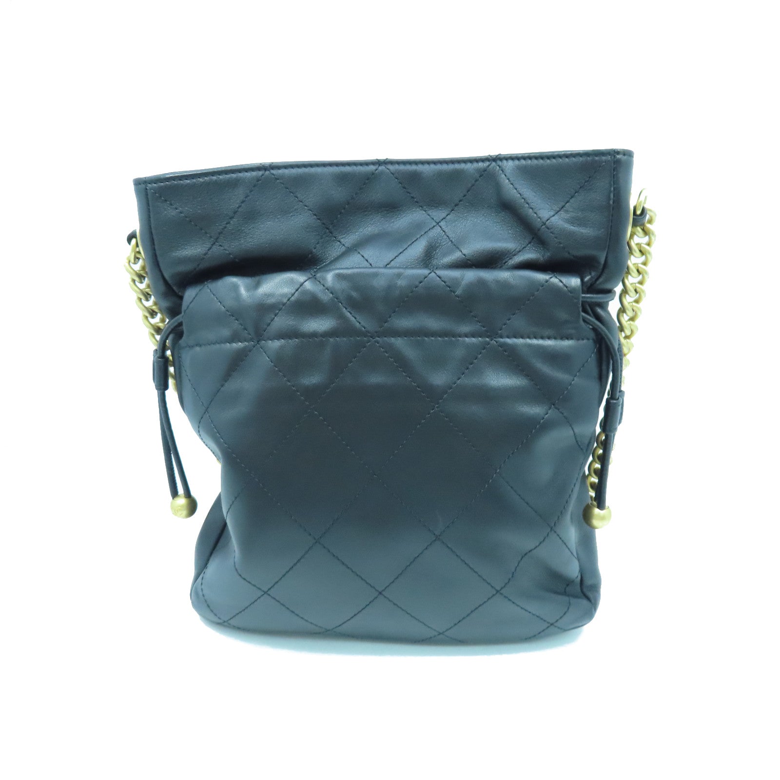 CHANEL rhombic cowhide leather Shoulder Bag gold buckle shoulder bag black