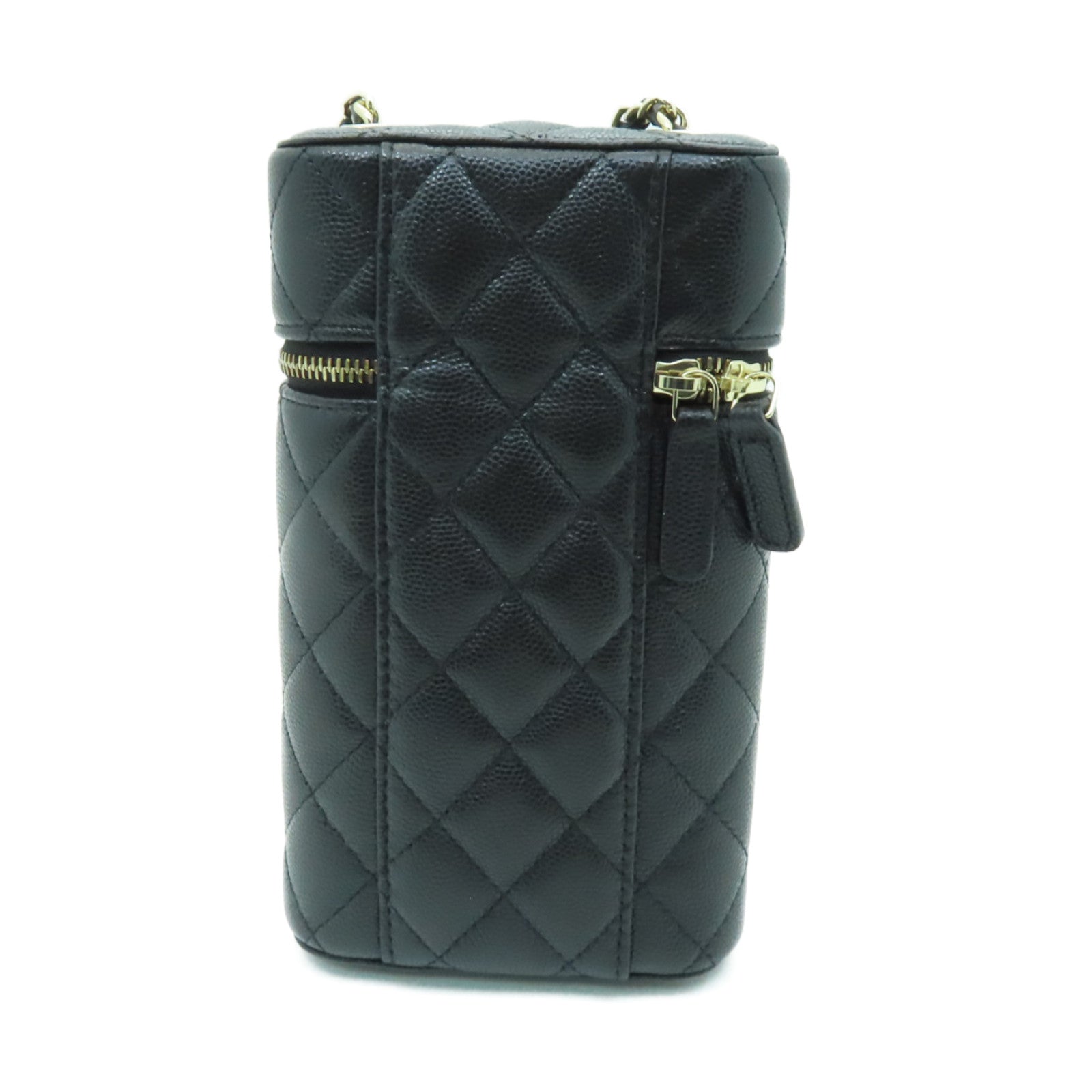 CHANEL 菱格Caviar皮革Chain Shoulder Bag金扣鏈帶肩背袋黒色