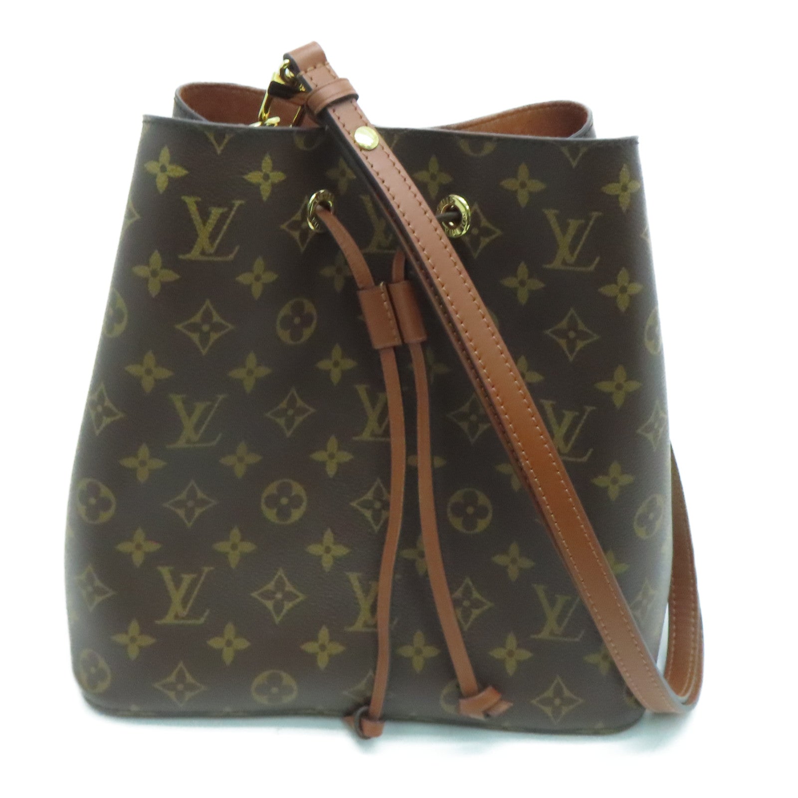 LOUIS VUITTON Monogram NoeNoe MM Gold Buckle Shoulder Bag Brown