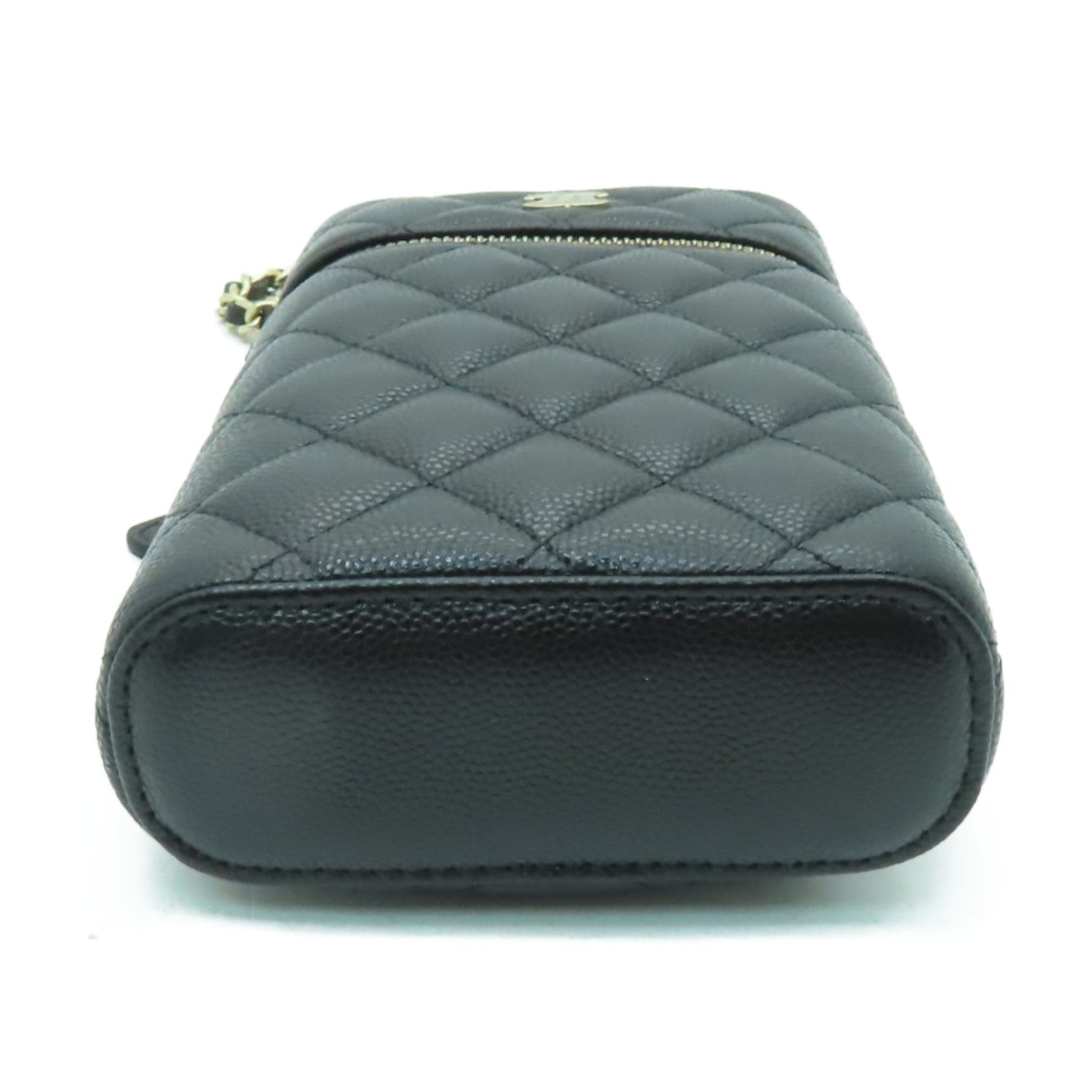 CHANEL 菱格Caviar皮革Chain Shoulder Bag金扣鏈帶肩背袋黒色