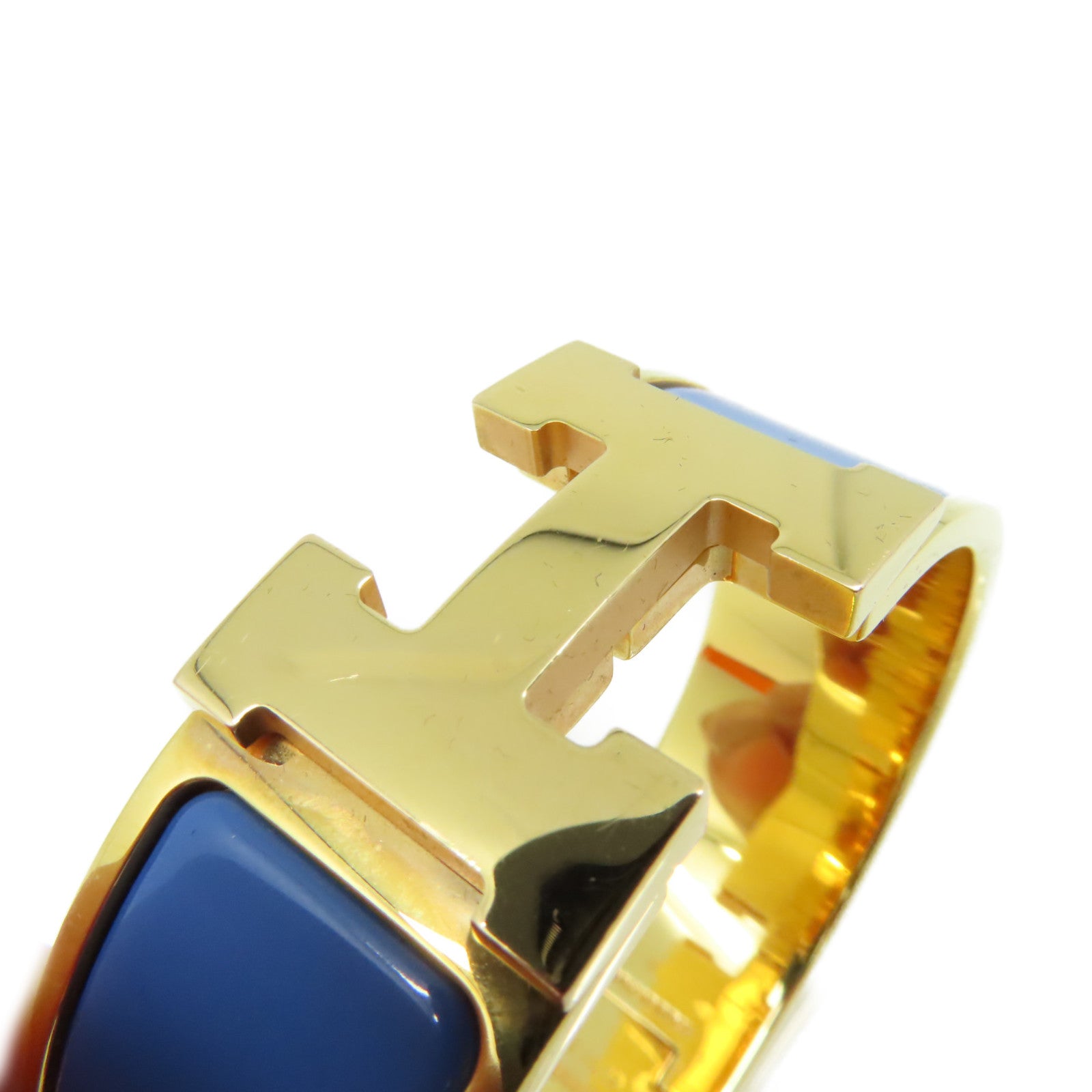 HERMES 金屬/琺瑯Clic-Clac H Bracelet手鐲金色/藍色
