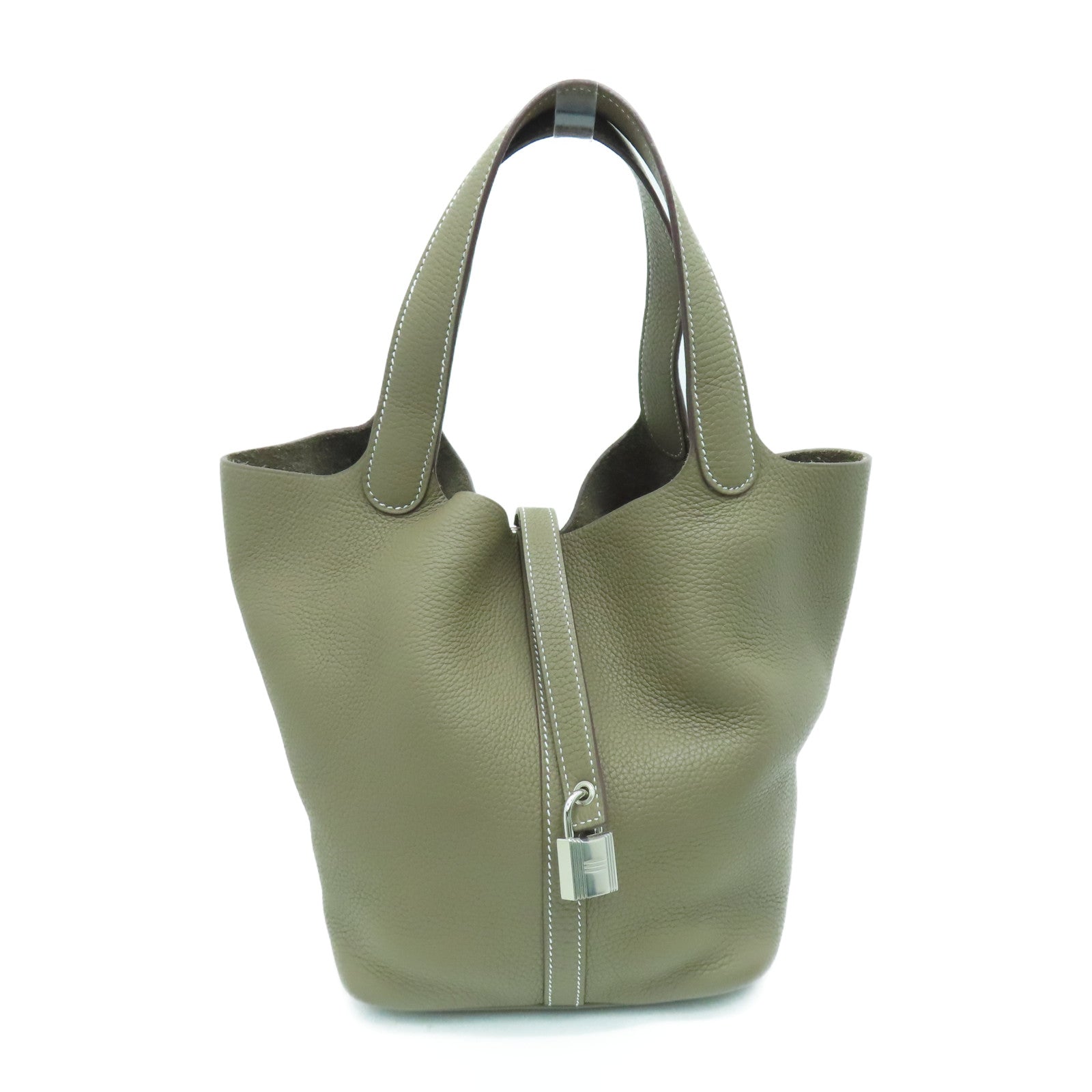 HERMES Clemence皮革Picotin MM Tote Bag银扣手挽袋大象色